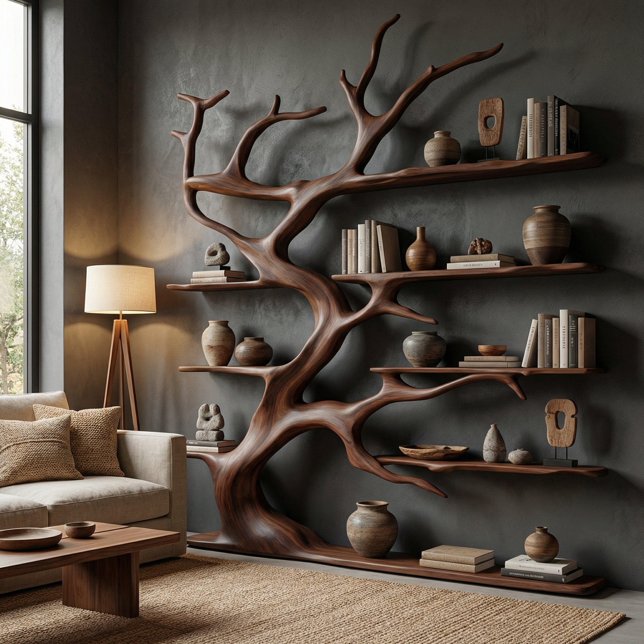 Rustic Tree Branch Bookshelf For Living Room Decor SINLSATB180
