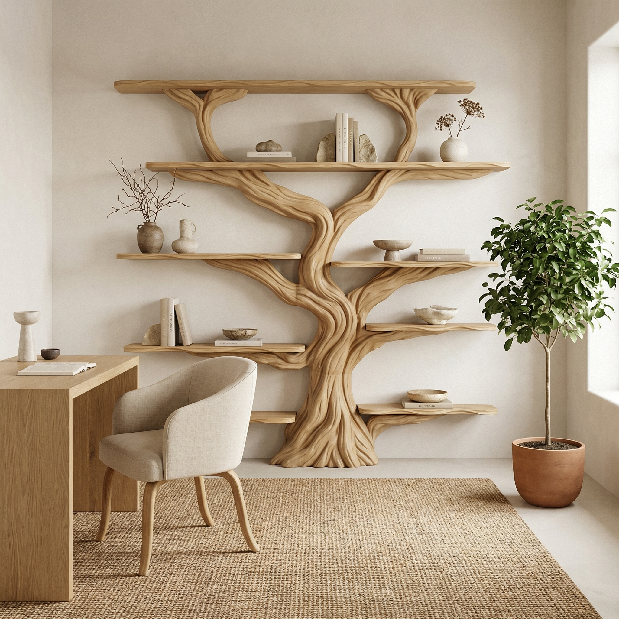 Rustic Tree Bookshelf Entryway Living Room SINLSATB224