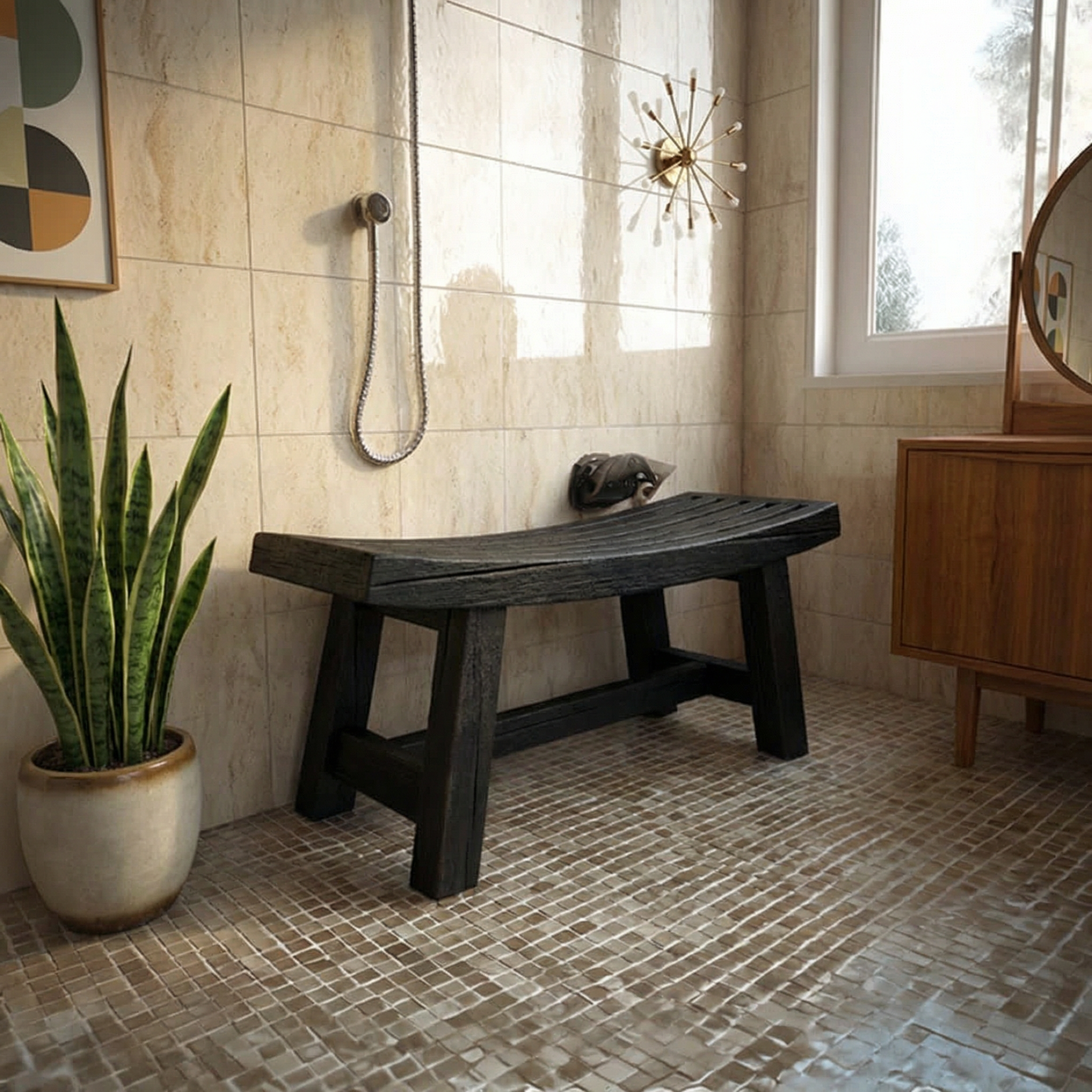 Mid Century Bench Bathroom Spa Seat Entryway SINLSARS005