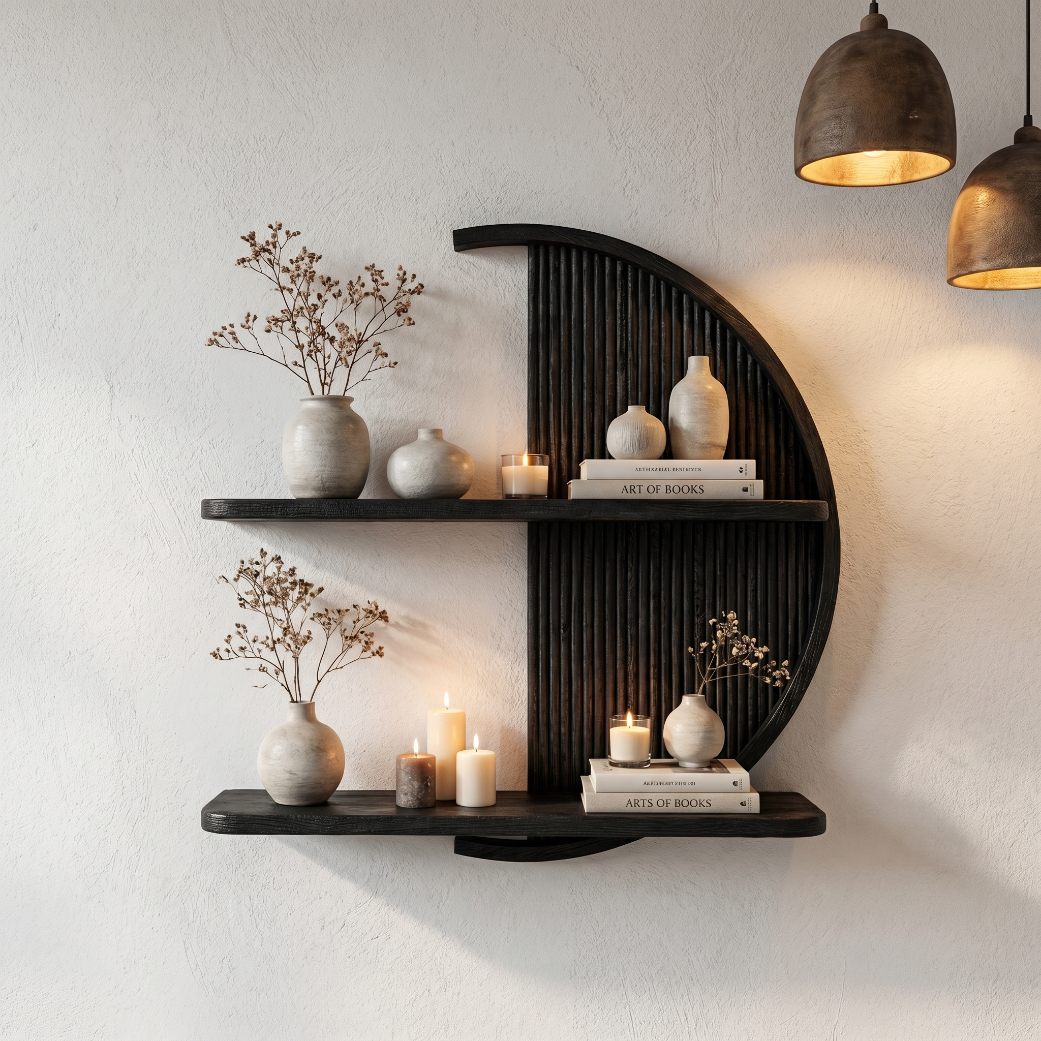 Modern Half-Round Wooden Floating Shelf Wall Decor For Living Room SINLSAFL081