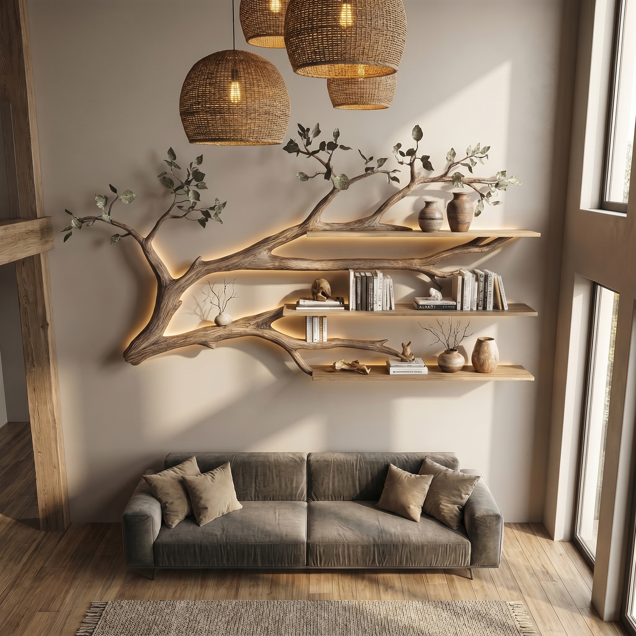 Rustic Tree Branch Floating Shelf Living Room SINLSATBS038