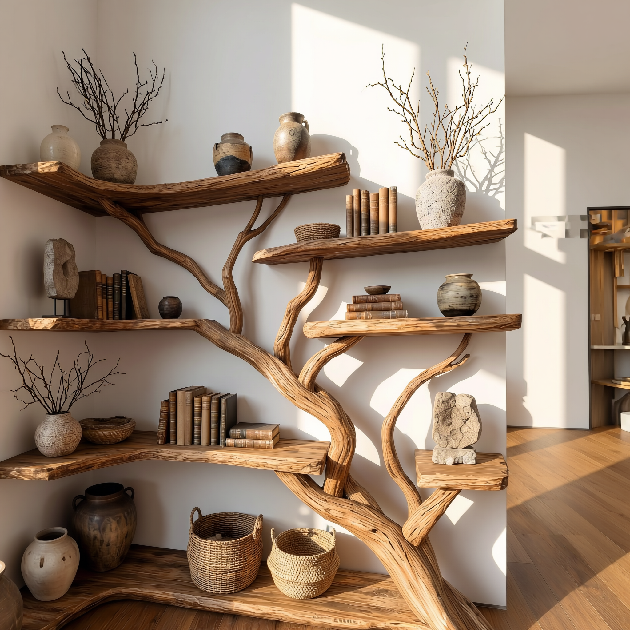 Handcrafted Tree Corner Storage Shelf Living Room Interior Feature Decor SINLSATB647