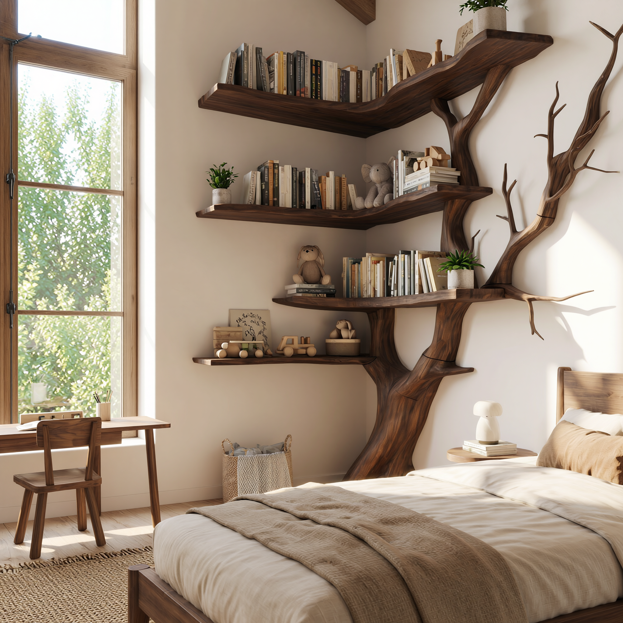 Handmade Corner Tree Bookshelf Living Room Decor SINLSATB603