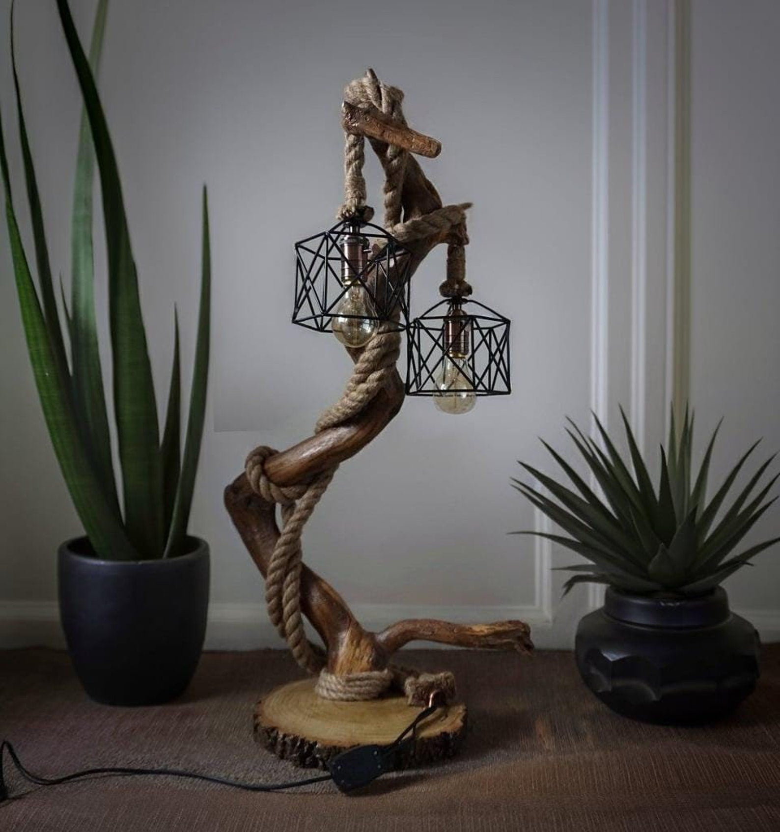 Rustic Style For Driftwood Double Lamp And Large Rustic Wooden Floor Lamp In Living Room And Bedroom Decor SITHLAM017