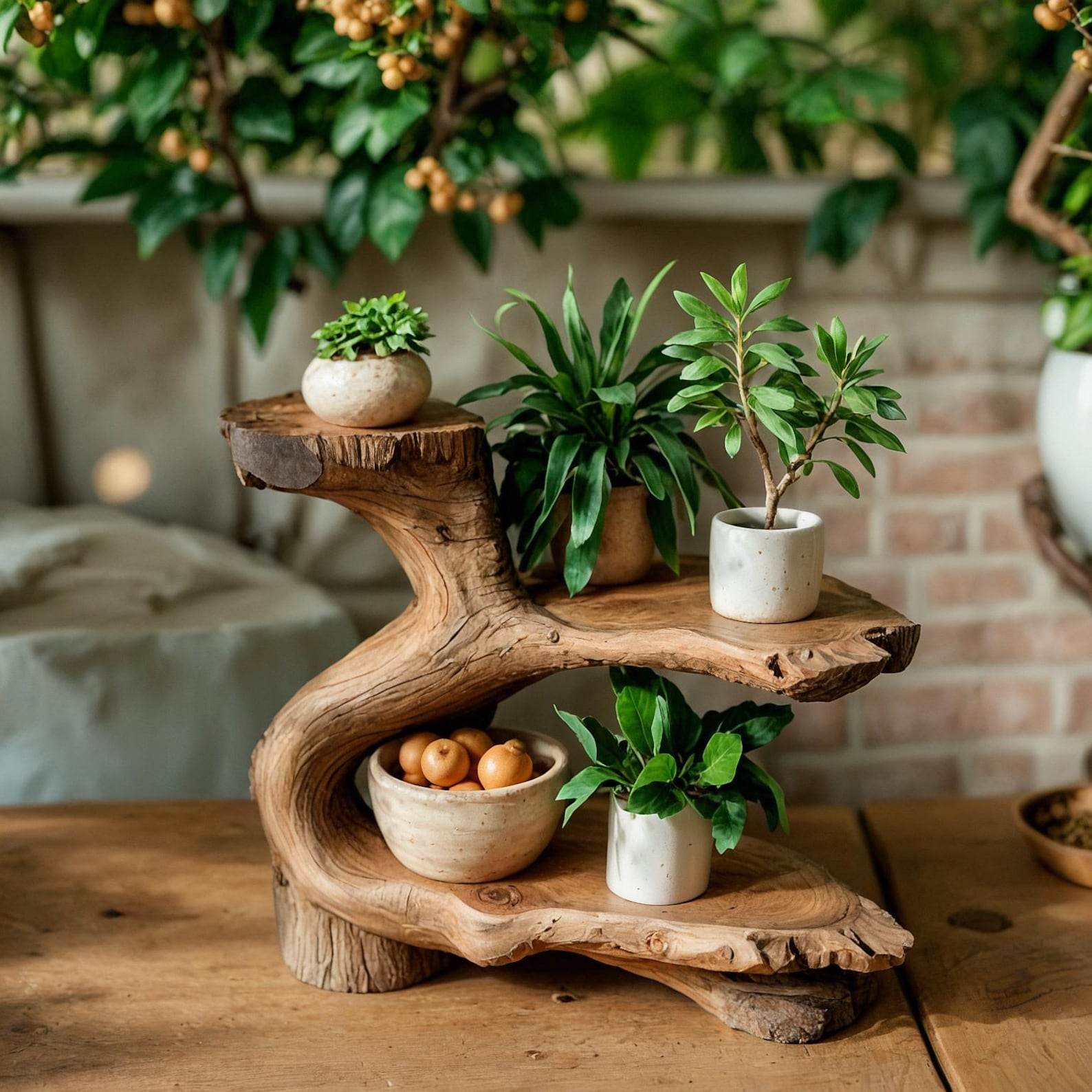 Rustic Wooden Tiered Shelf For Indoor Plants And Outdoor Garden Display SITHPS004