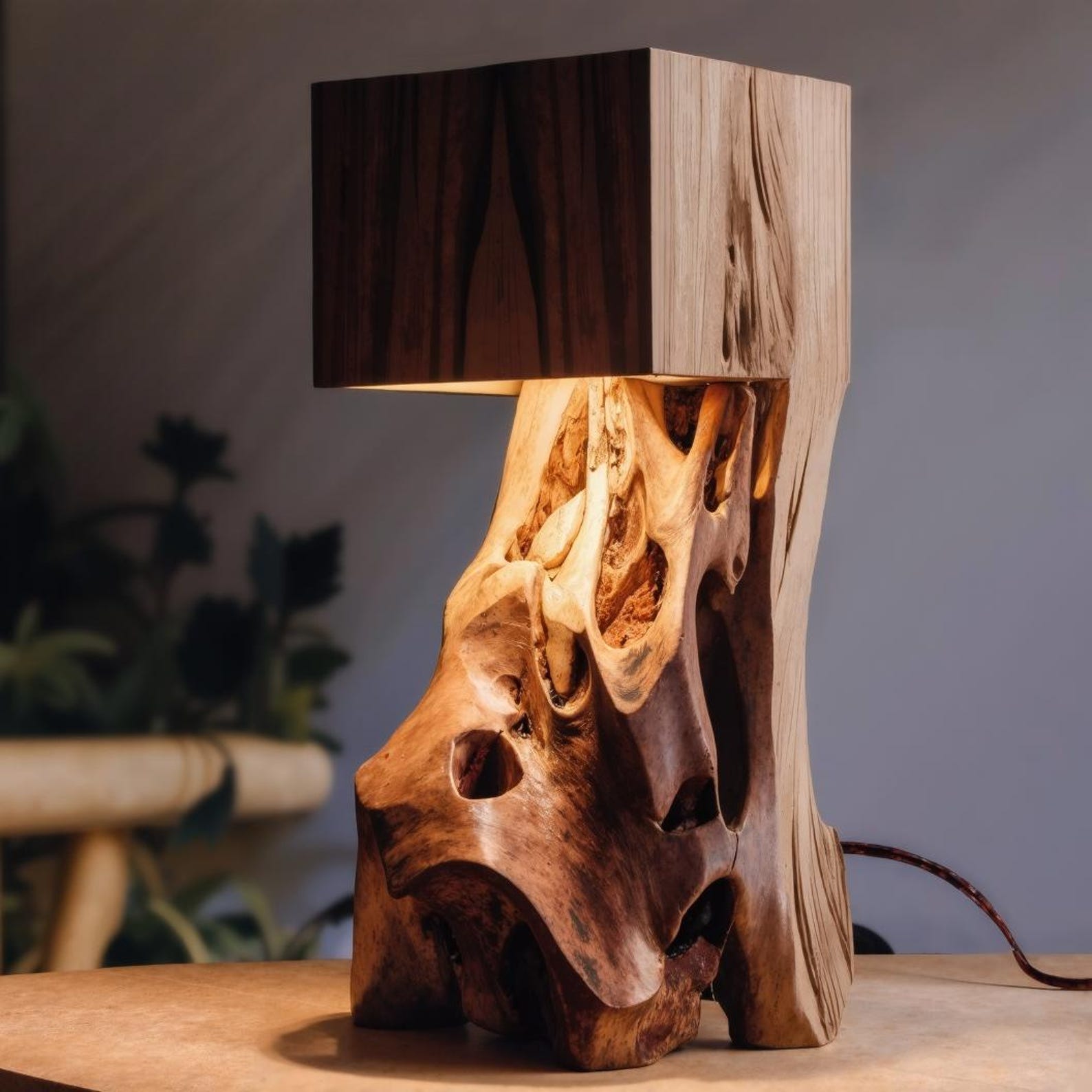 Modern Sculptural Driftwood Table Lamp For Bedroom Living Room Ambient Lighting Decor SITHLAM020