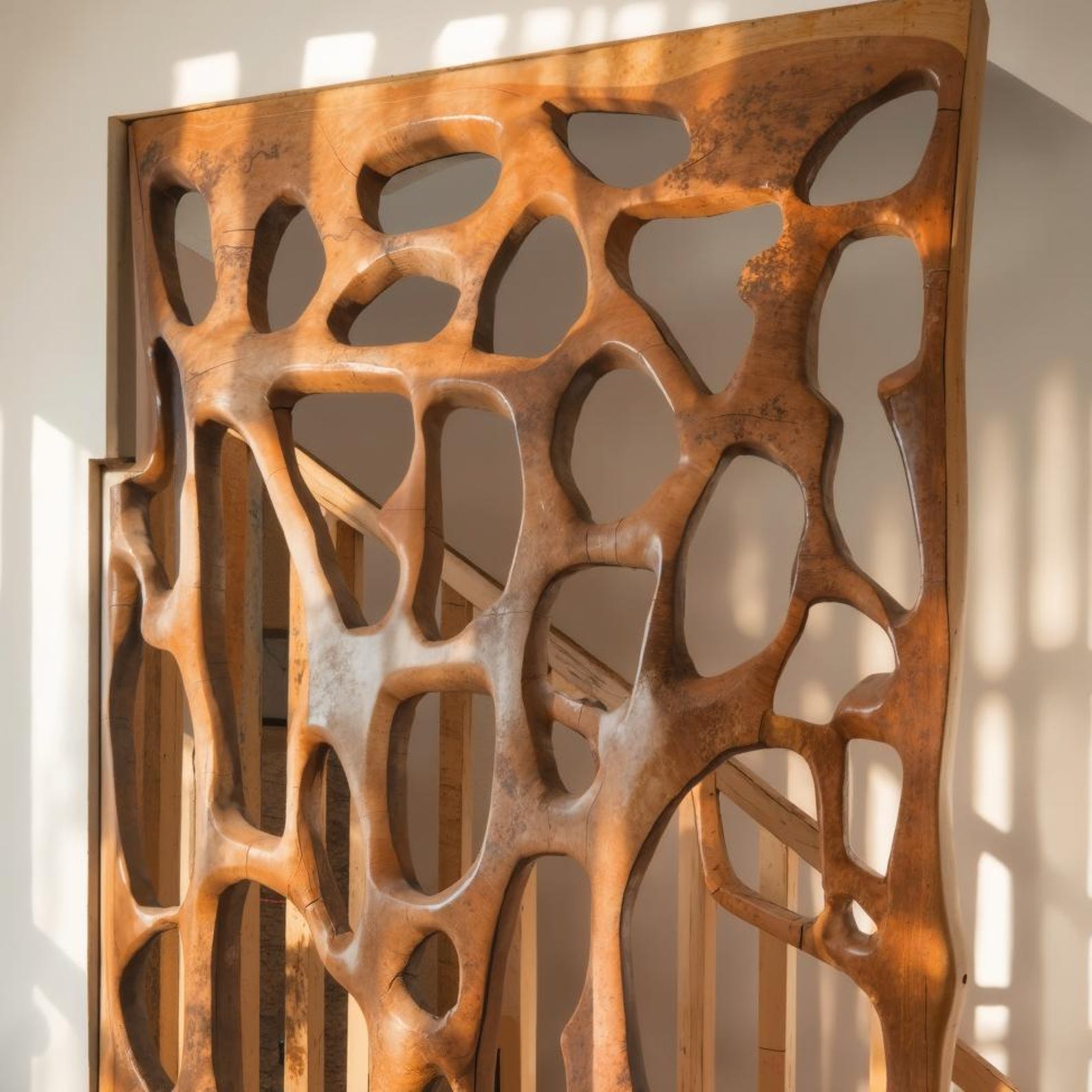 Sculptural Room Divider Organic Panel Living Room, Wooden Slat Room Divider SITHDVR002