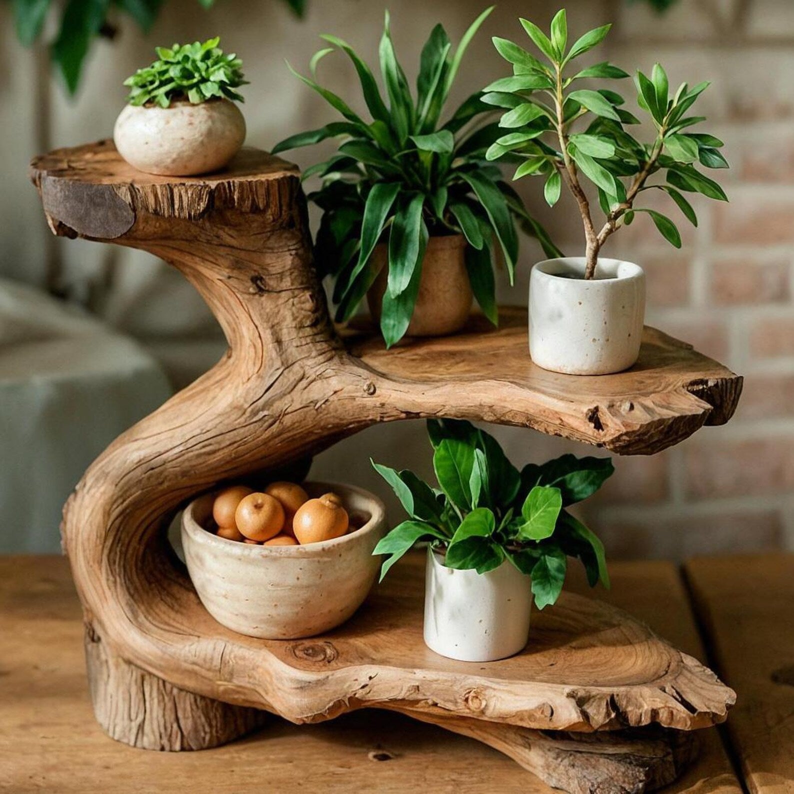 Rustic Wooden Tiered Shelf For Indoor Plants And Outdoor Garden Display SITHPS004