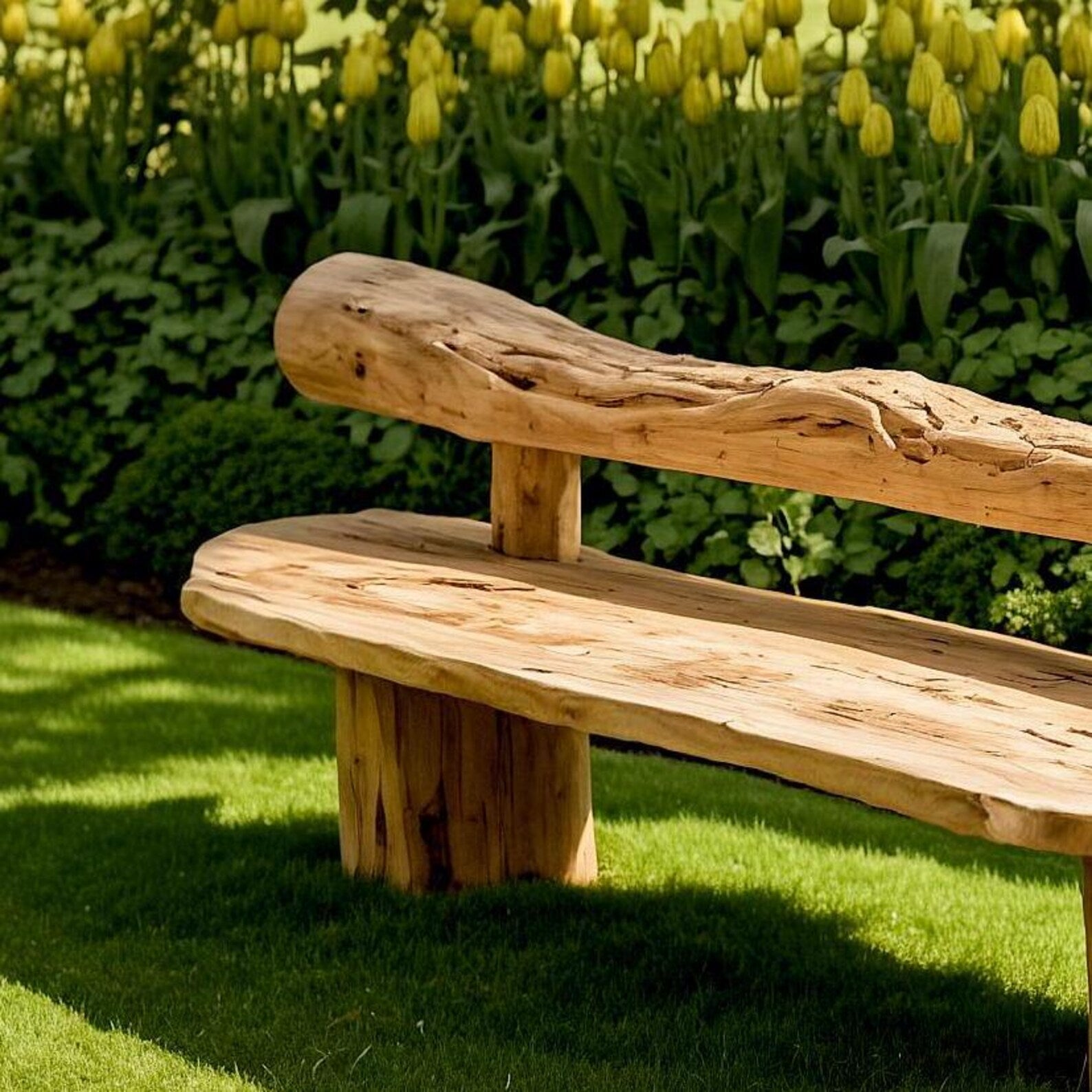 Rustic Solid Wood Bench Handcrafted Natural Log Seating For Garden And Patio Spaces SITHBEN009
