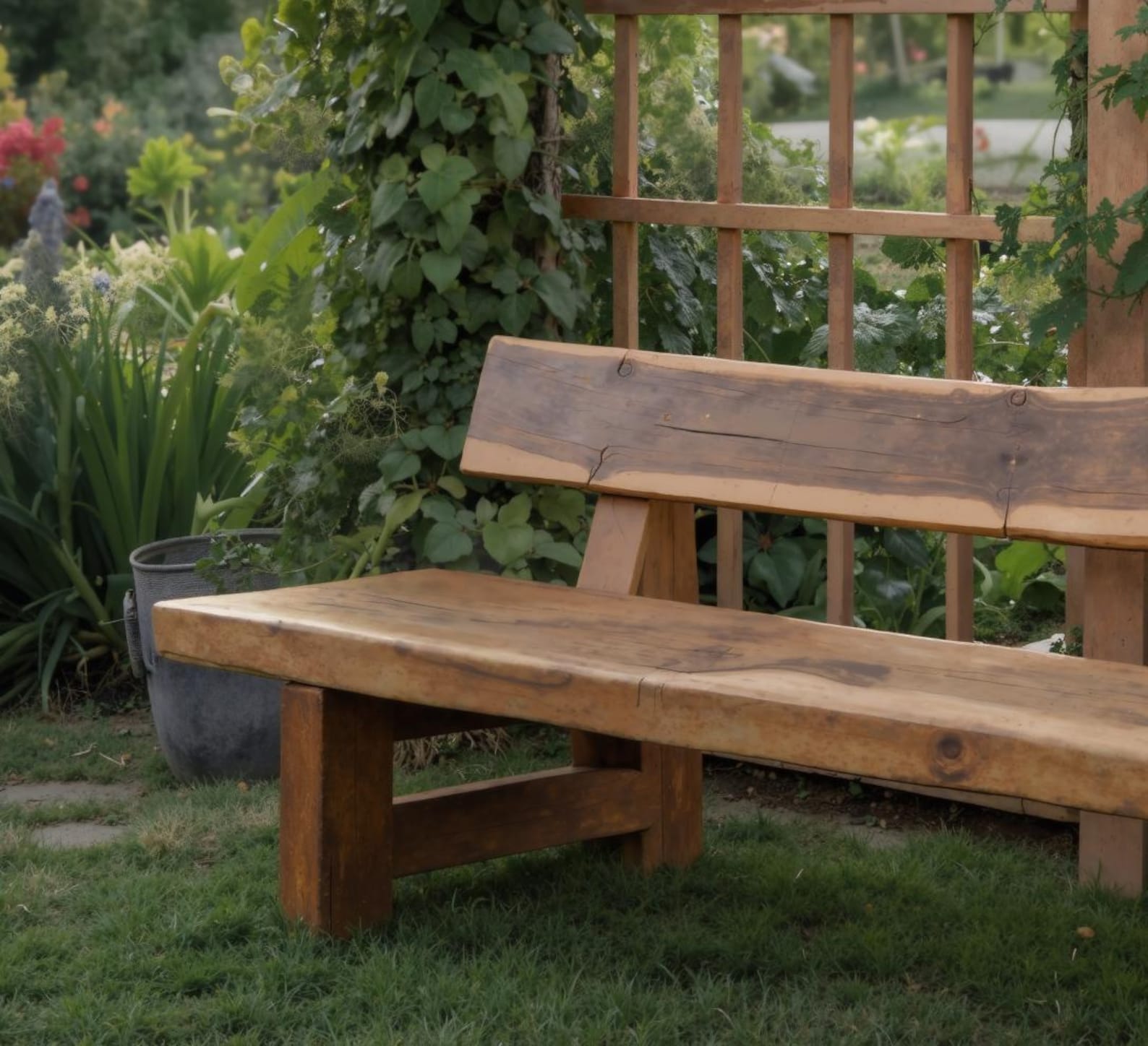 Rustic Outdoor Garden Bench With Pergola For Porch Patio And Backyard Seating SITHBEN007