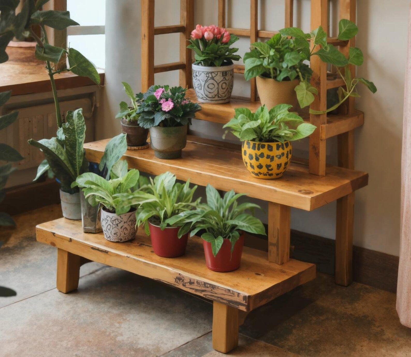 Rustic Multi Tier Indoor And Outdoor Plant Stand For Home Garden Decor SITHPS001