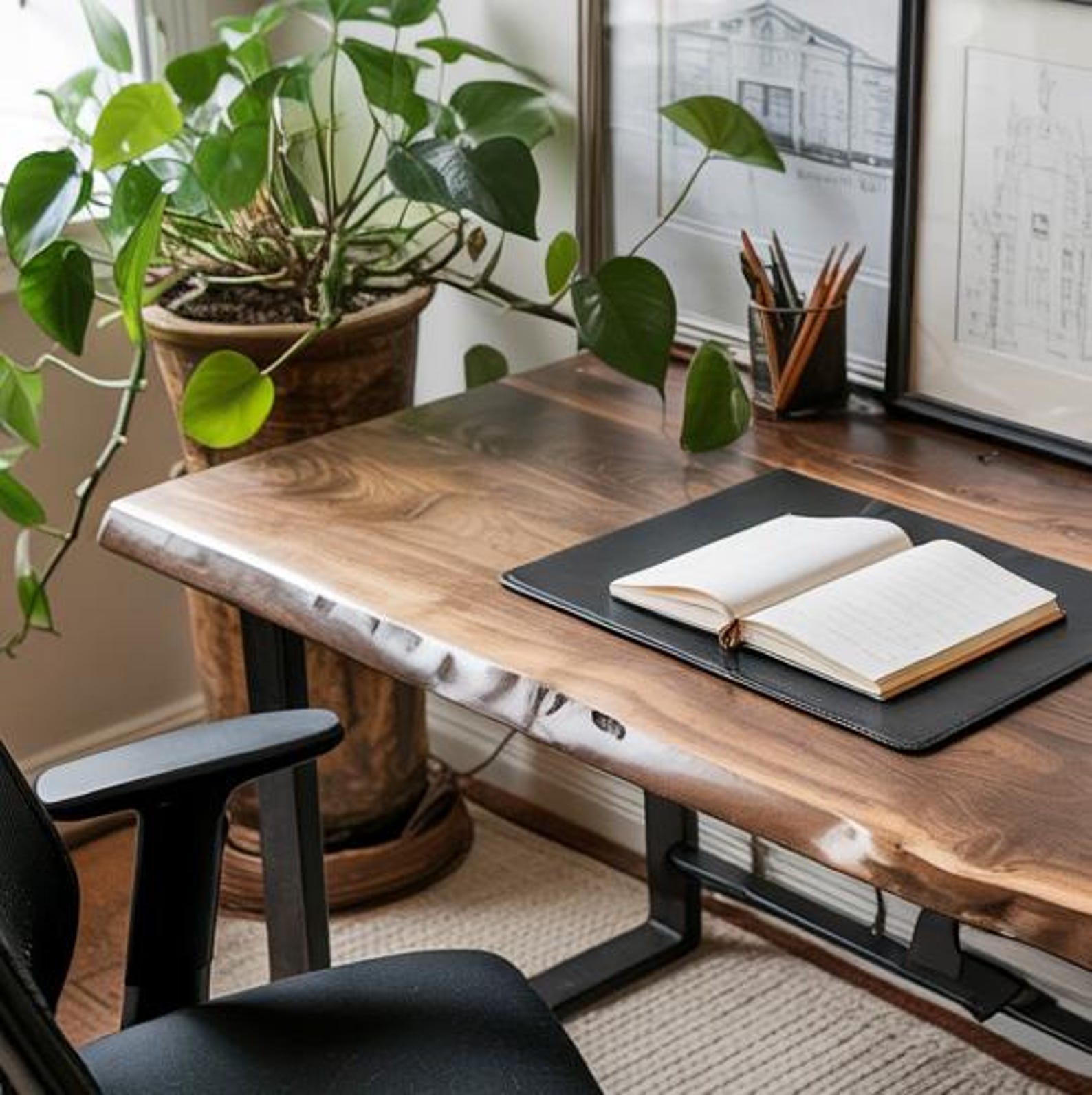 Rustic Artisan Live Edge Desk For Minimal Home Office Or Study Nook SITHDE017