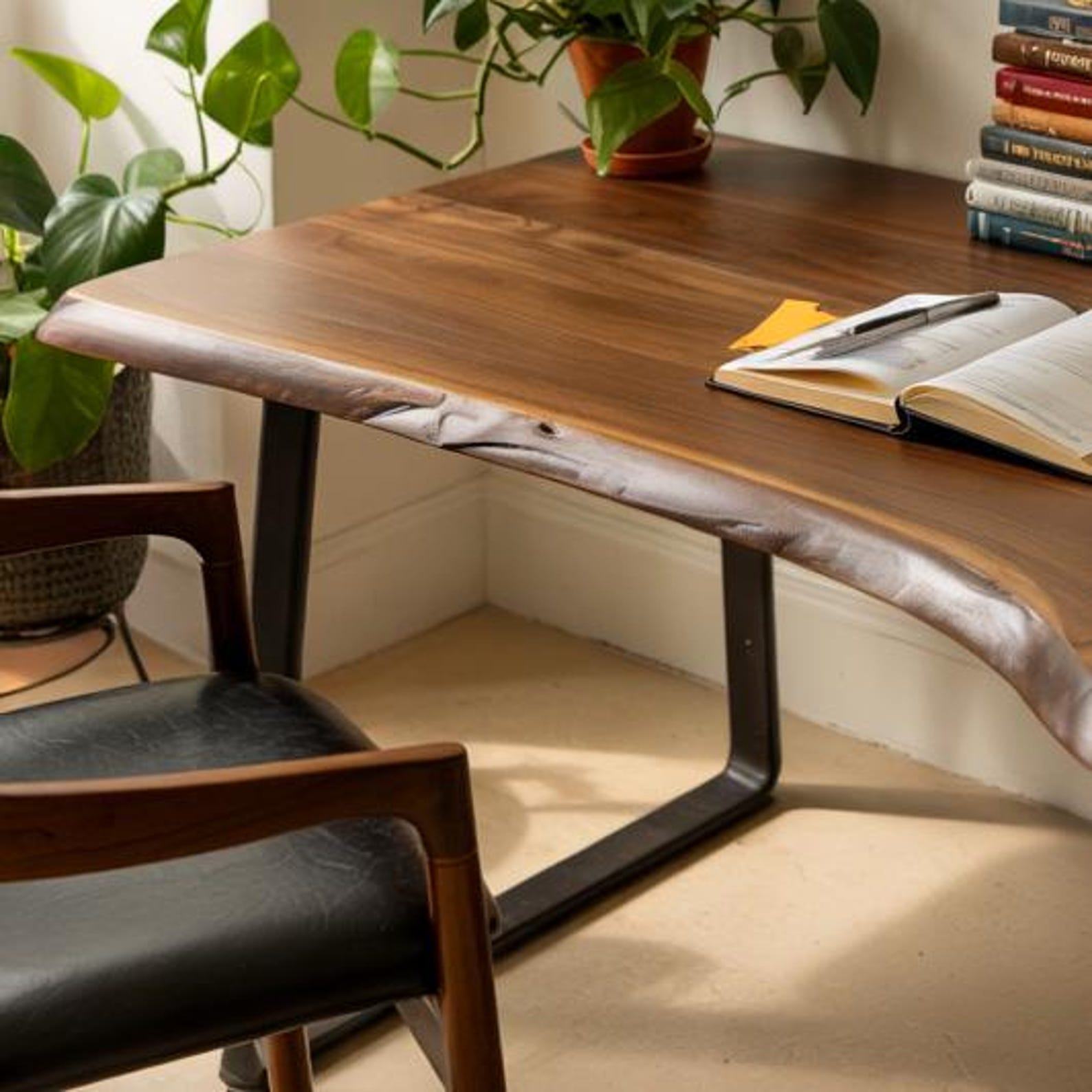 Rustic Handcrafted Live Edge Writing Desk With Sleek Metal Legs For Home Office Or Study Corner SITHDE015
