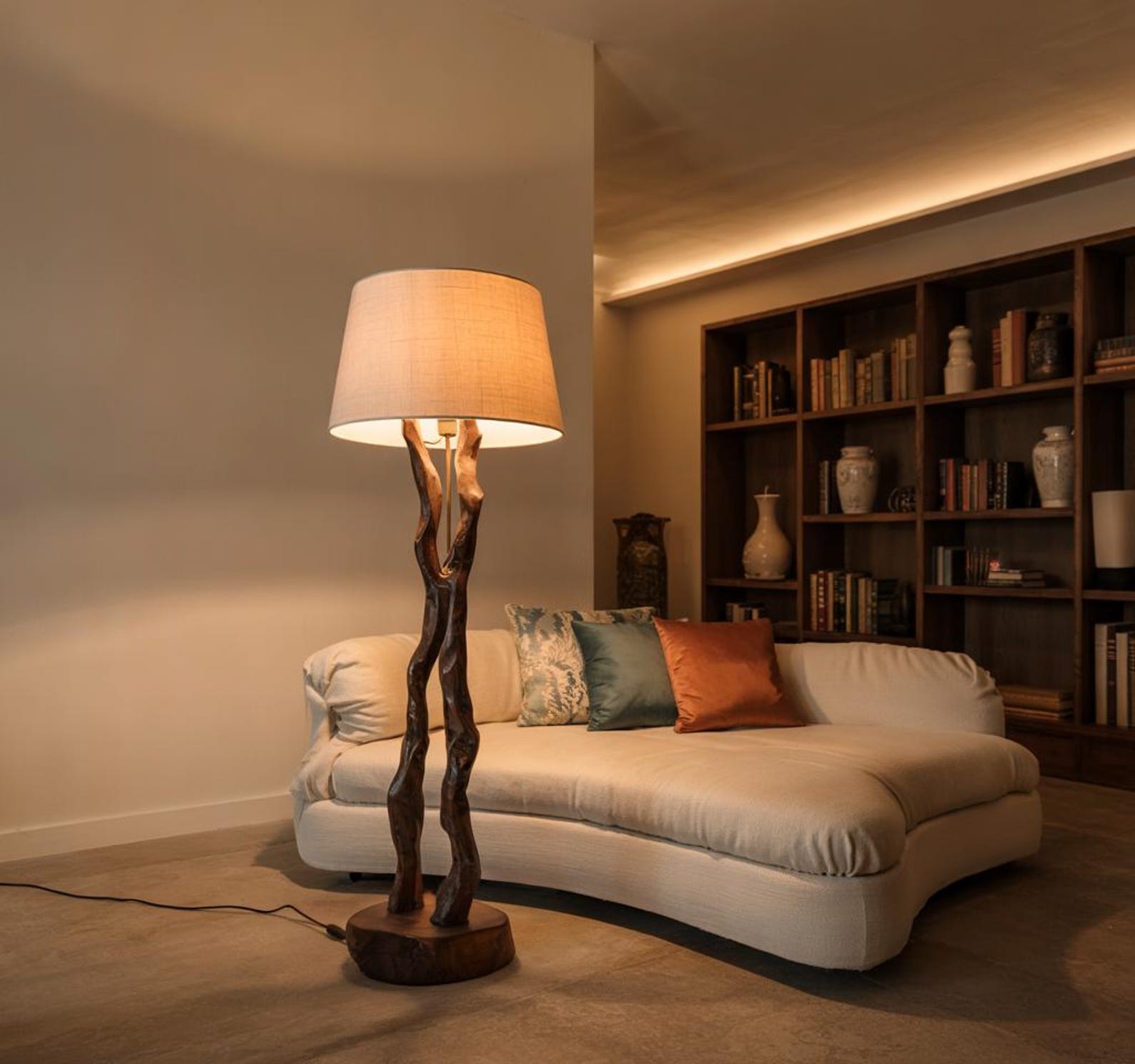Organic Sculptural Floor Lamp For Living Room Corner With Handcrafted Tree Trunk Base SITHLAM023