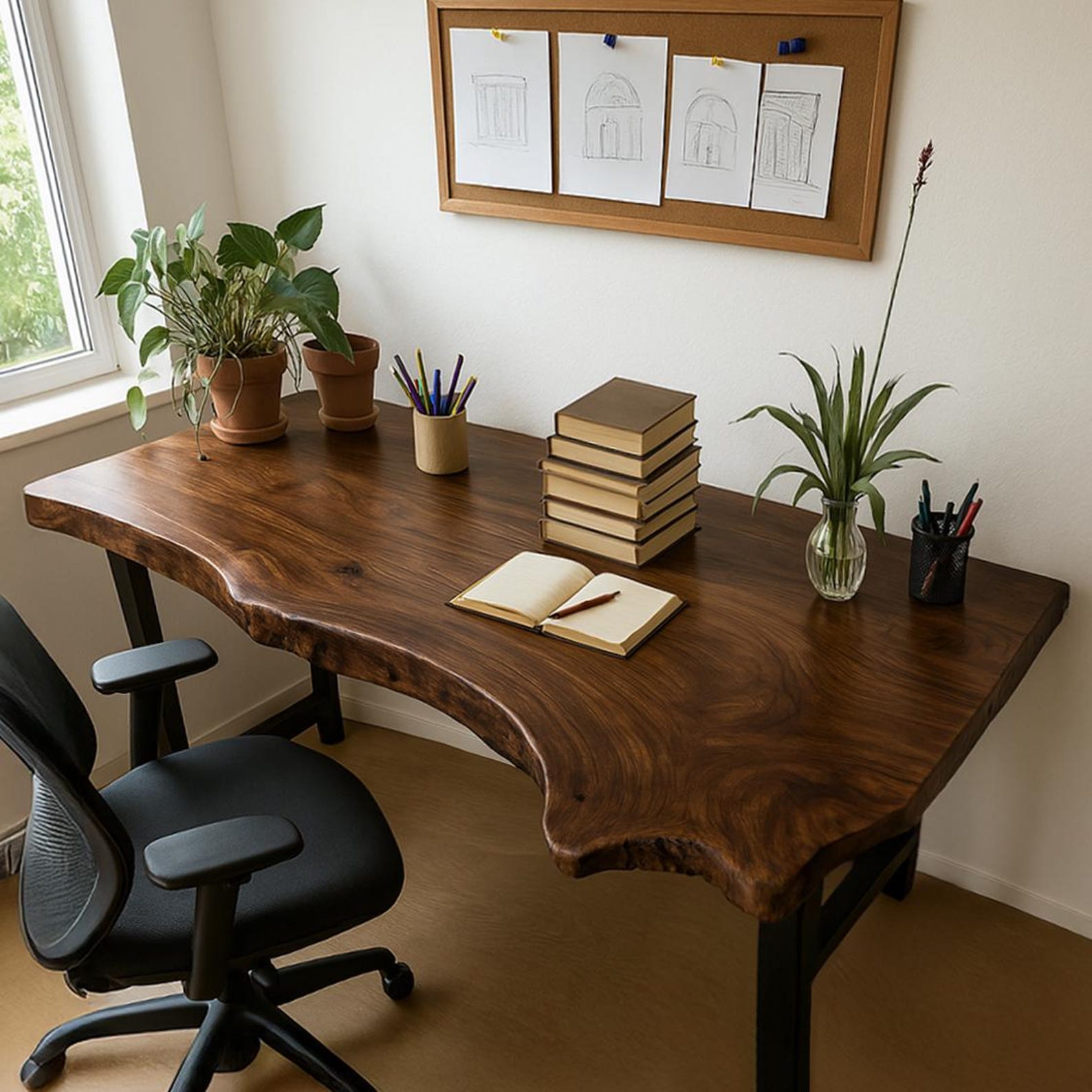 Rustic Live Edge Wood Desk For Home Office And Study Room SITHDE009