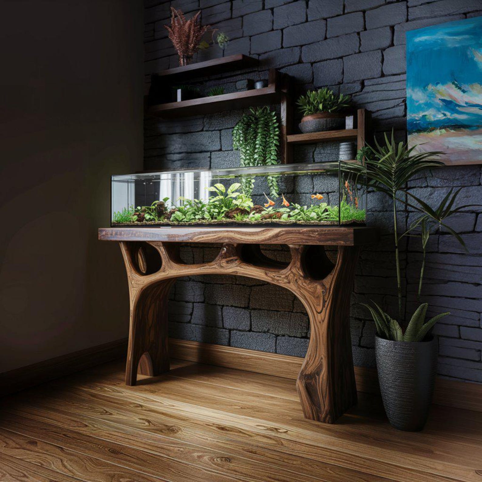 Handmade Coffee Table With Built-in Aquarium Design SITHTAM006