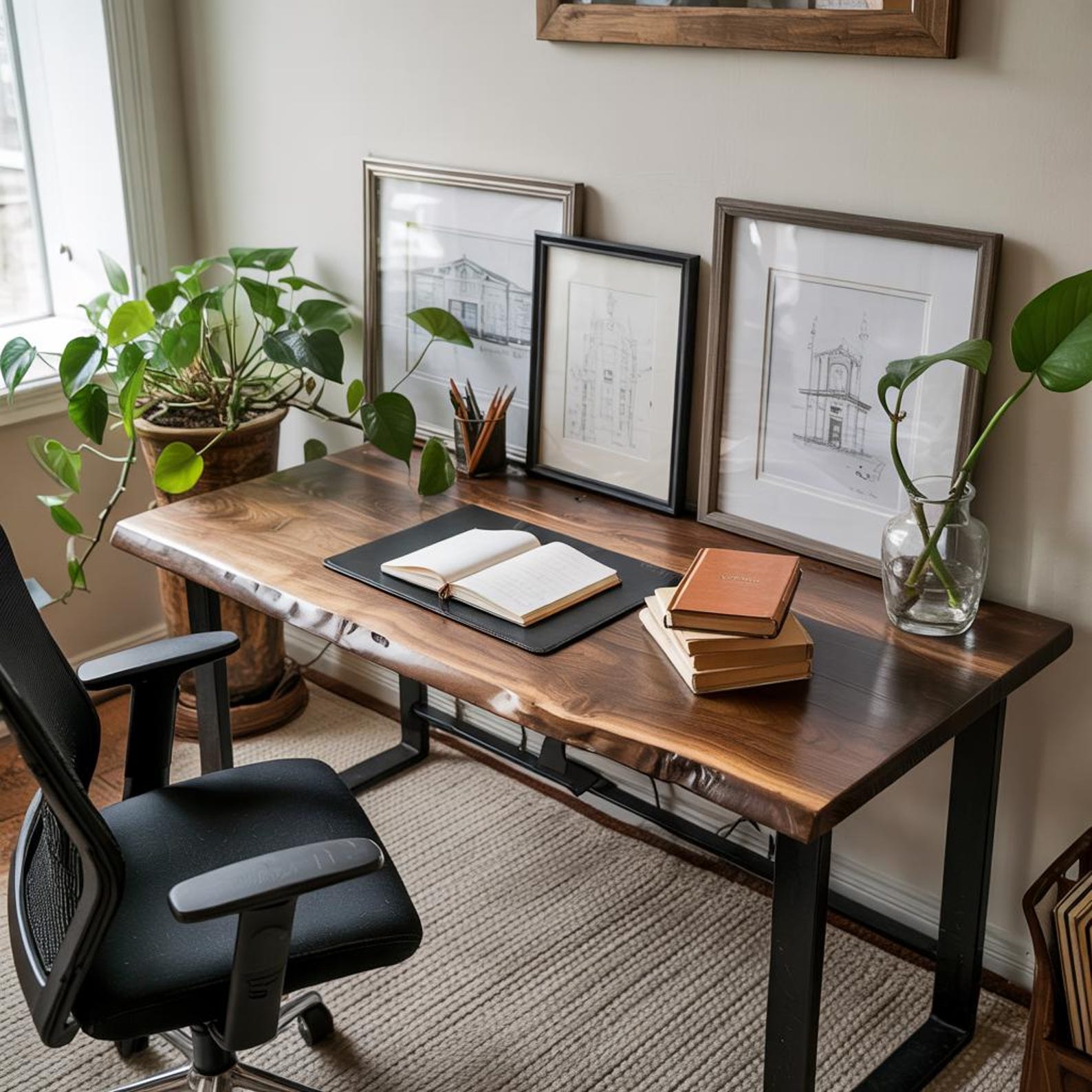 Rustic Artisan Live Edge Desk For Minimal Home Office Or Study Nook SITHDE017