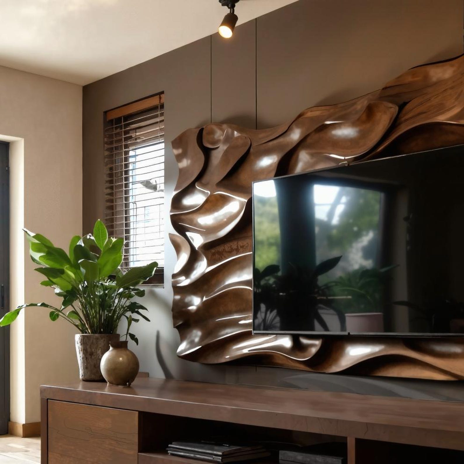 Sculptural Wavy TV Wall Panel And Media Console Design SITHTVC007