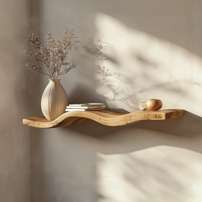 Wavy Wooden Floating Shelves Living Room For New Year Custom Shelves SINLWV002