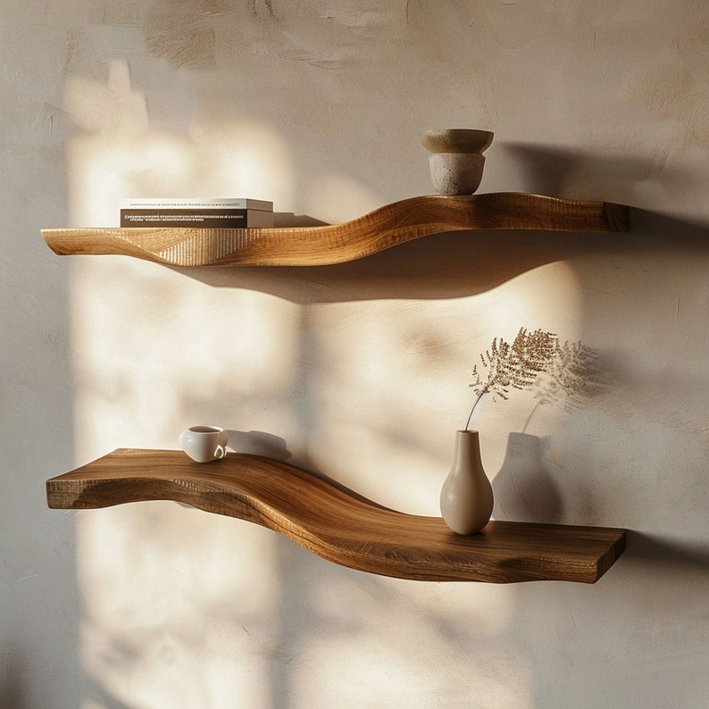 Wavy Live Edge Rustic Floating Shelves Decor Bedroom New Year Custom Shelves SINLWV001