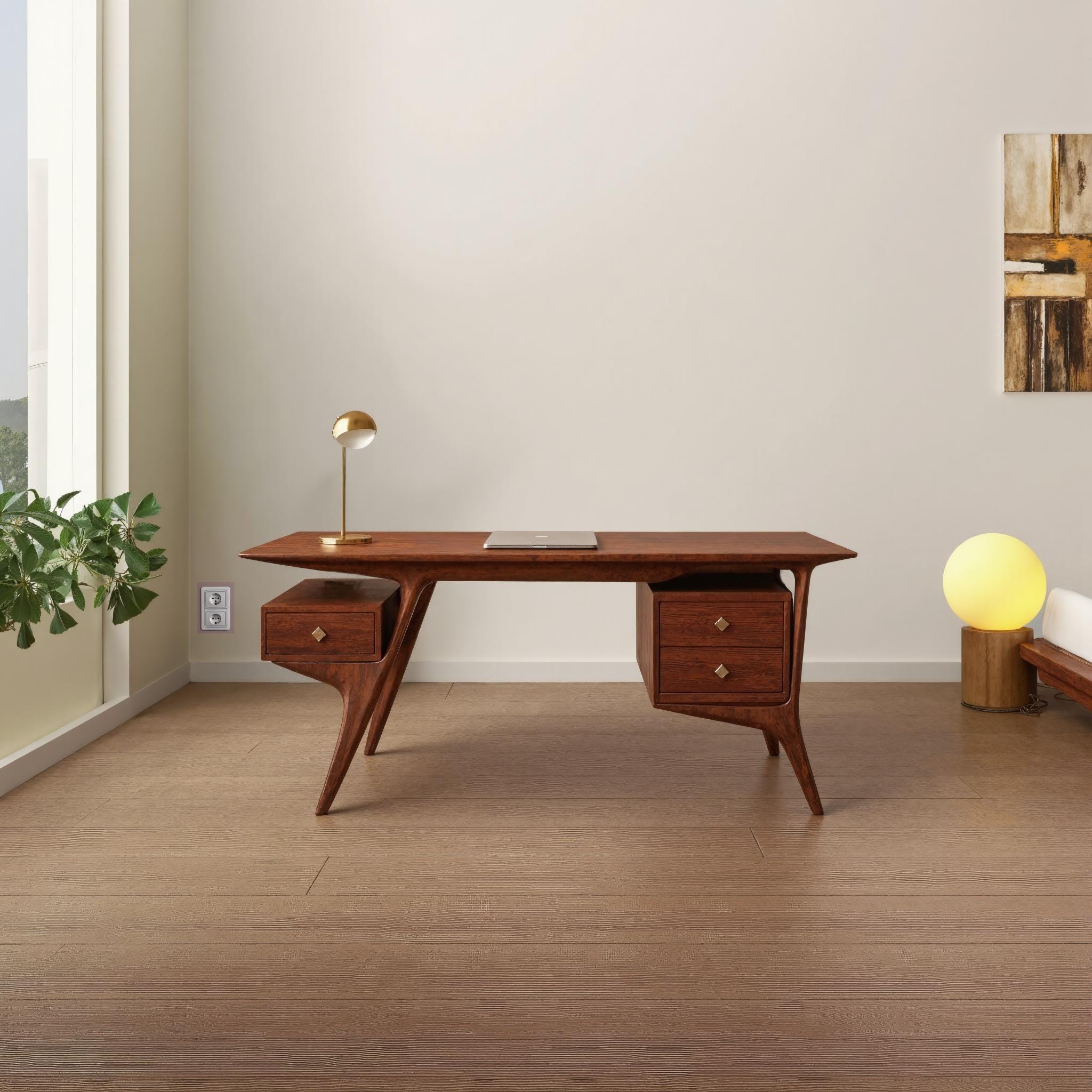 Mid Century Wooden Desk For Home Office And Study Room SITHDE010