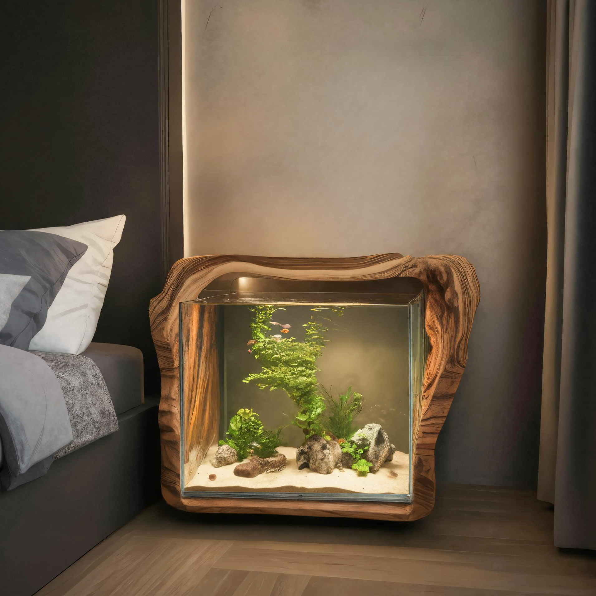 Rustic Live Edge Aquarium Frame For Bedroom And Living Room SITHTTTAM002