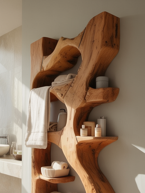 Handcrafted Sculpted Bathroom Shelf For Towels Or Storage SITHTTBAS004