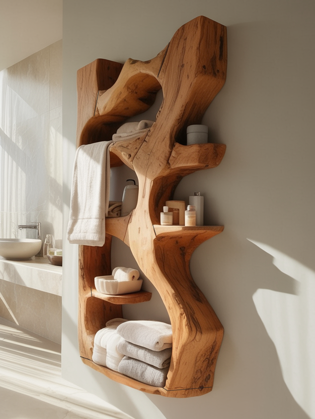 Handcrafted Sculpted Bathroom Shelf For Towels Or Storage SITHTTBAS004
