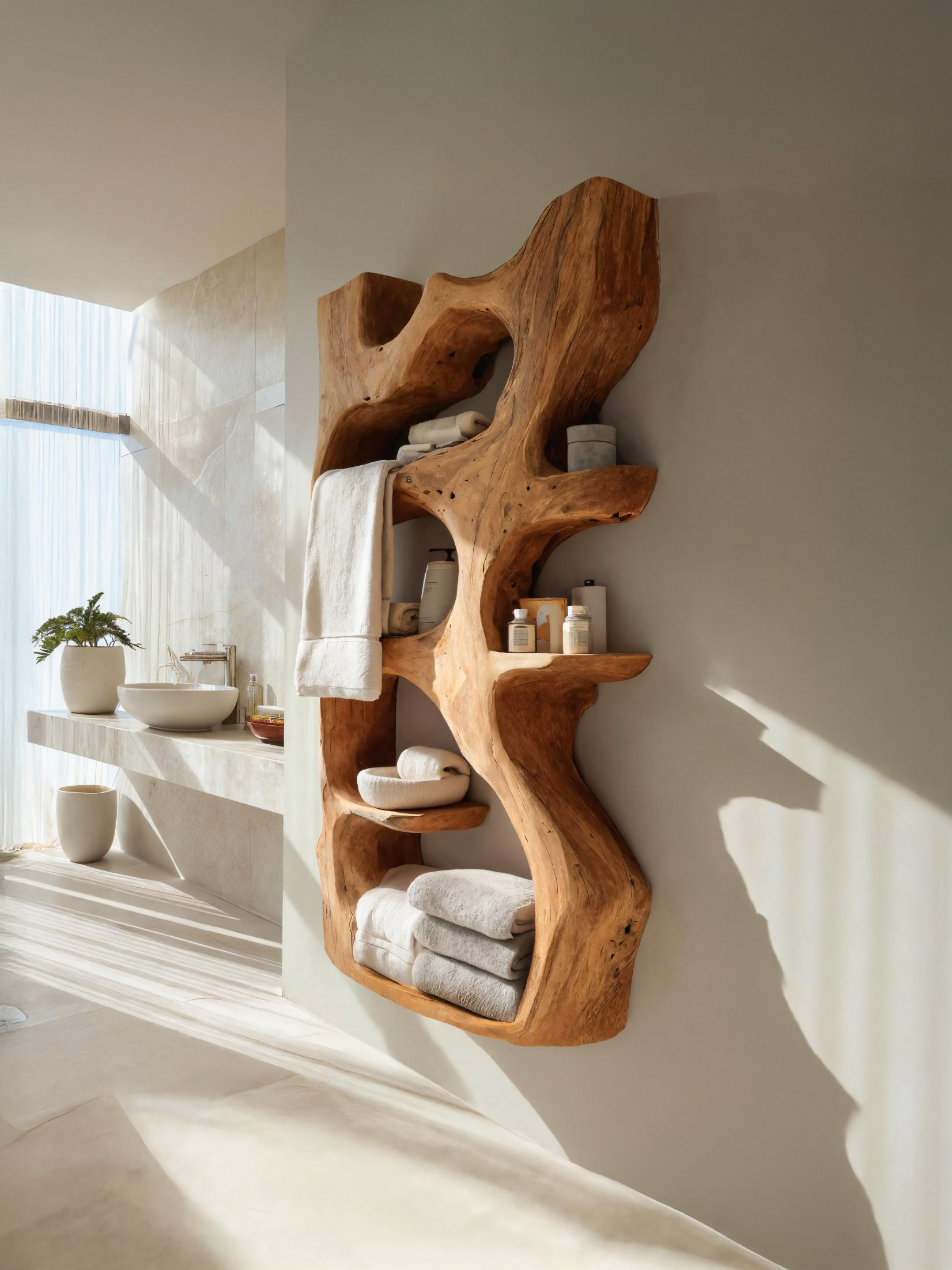Handcrafted Sculpted Bathroom Shelf For Towels Or Storage SITHTTBAS004