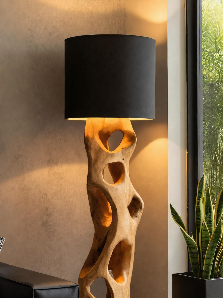 Modern Wooden Floor Lamp With Hollow Base For Living Room SITHTTLAM018
