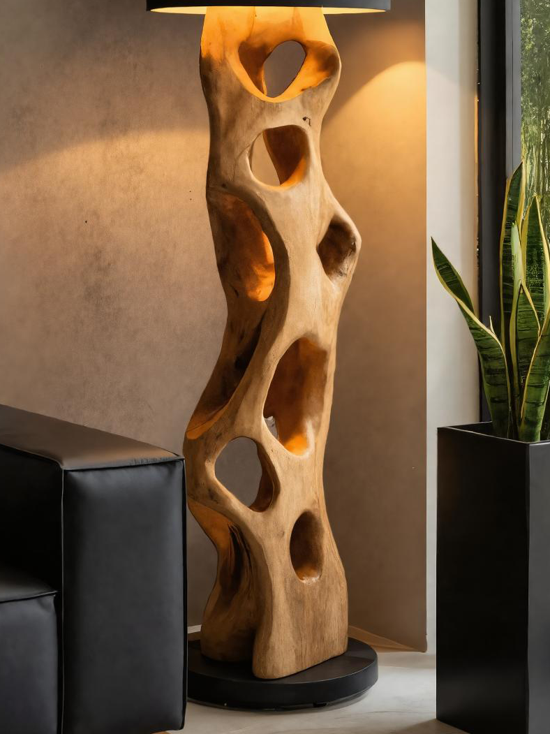 Modern Wooden Floor Lamp With Hollow Base For Living Room SITHTTLAM018