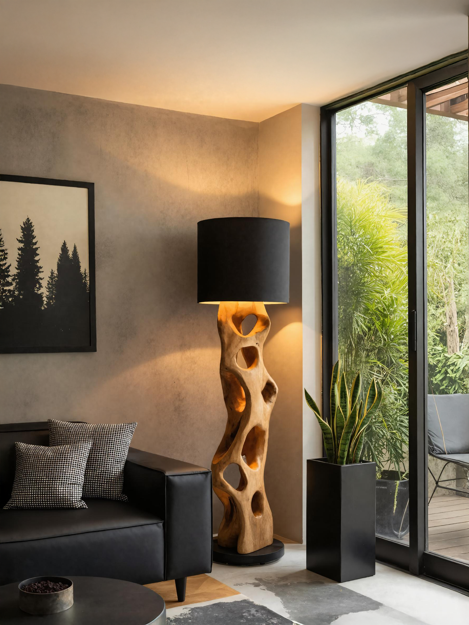 Modern Wooden Floor Lamp With Hollow Base For Living Room SITHTTLAM018