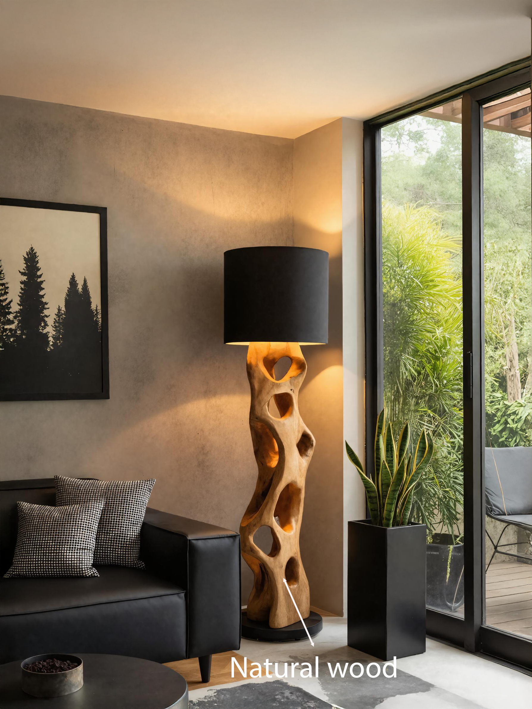 Modern Wooden Floor Lamp With Hollow Base For Living Room SITHTTLAM018