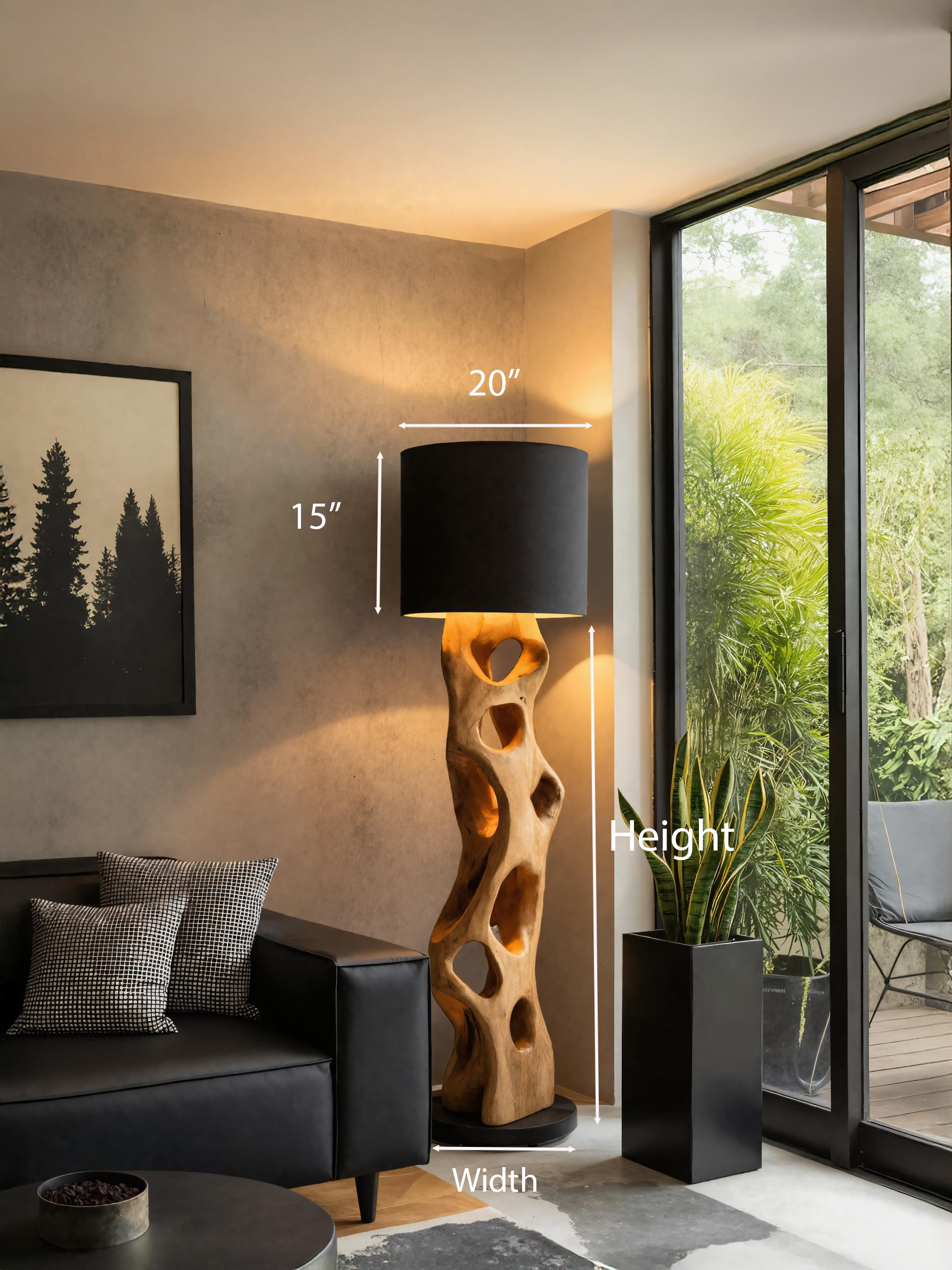 Modern Wooden Floor Lamp With Hollow Base For Living Room SITHTTLAM018