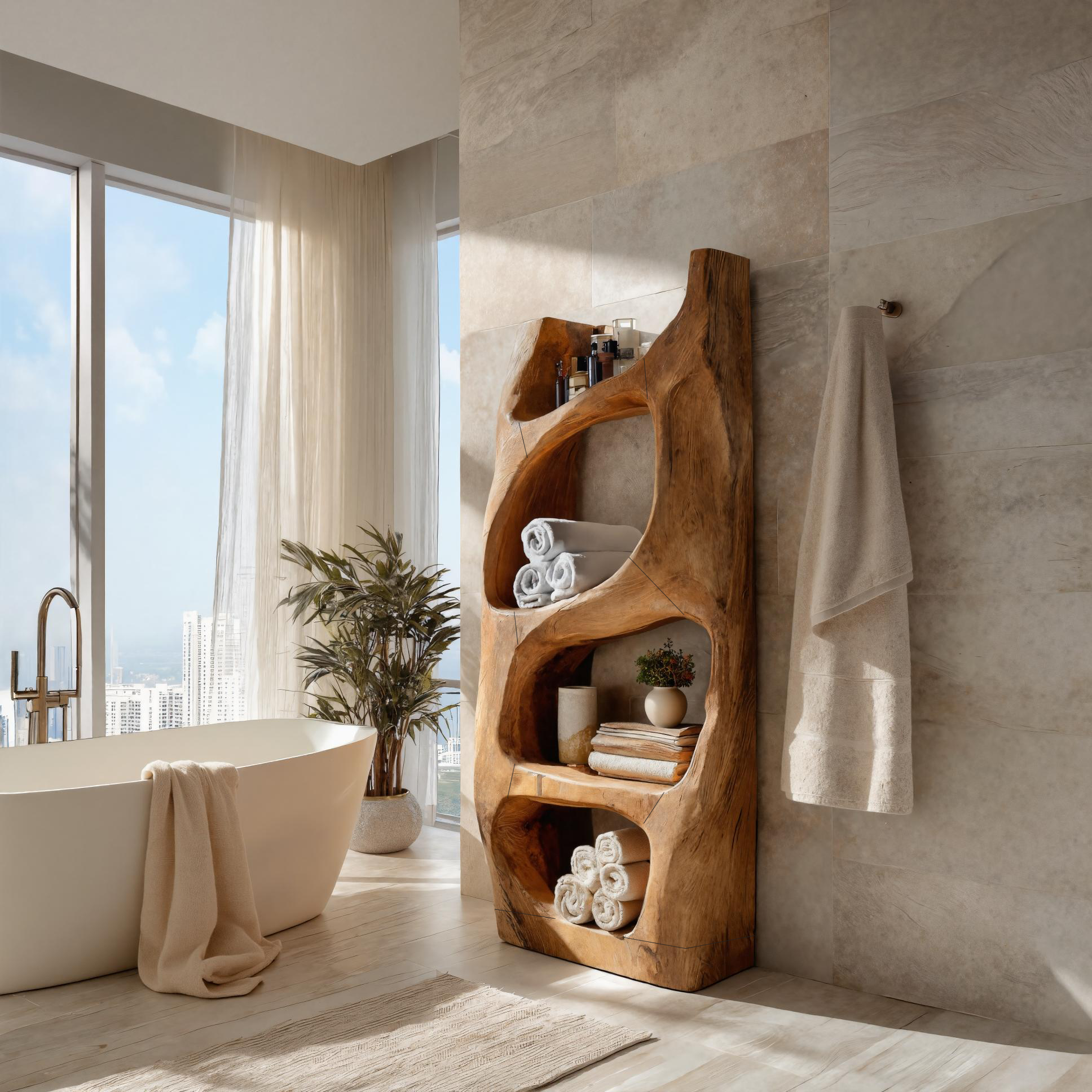 Handcrafted Sculptural Bathroom Shelf For Towels Or Spa Storage SITHTTBAS002