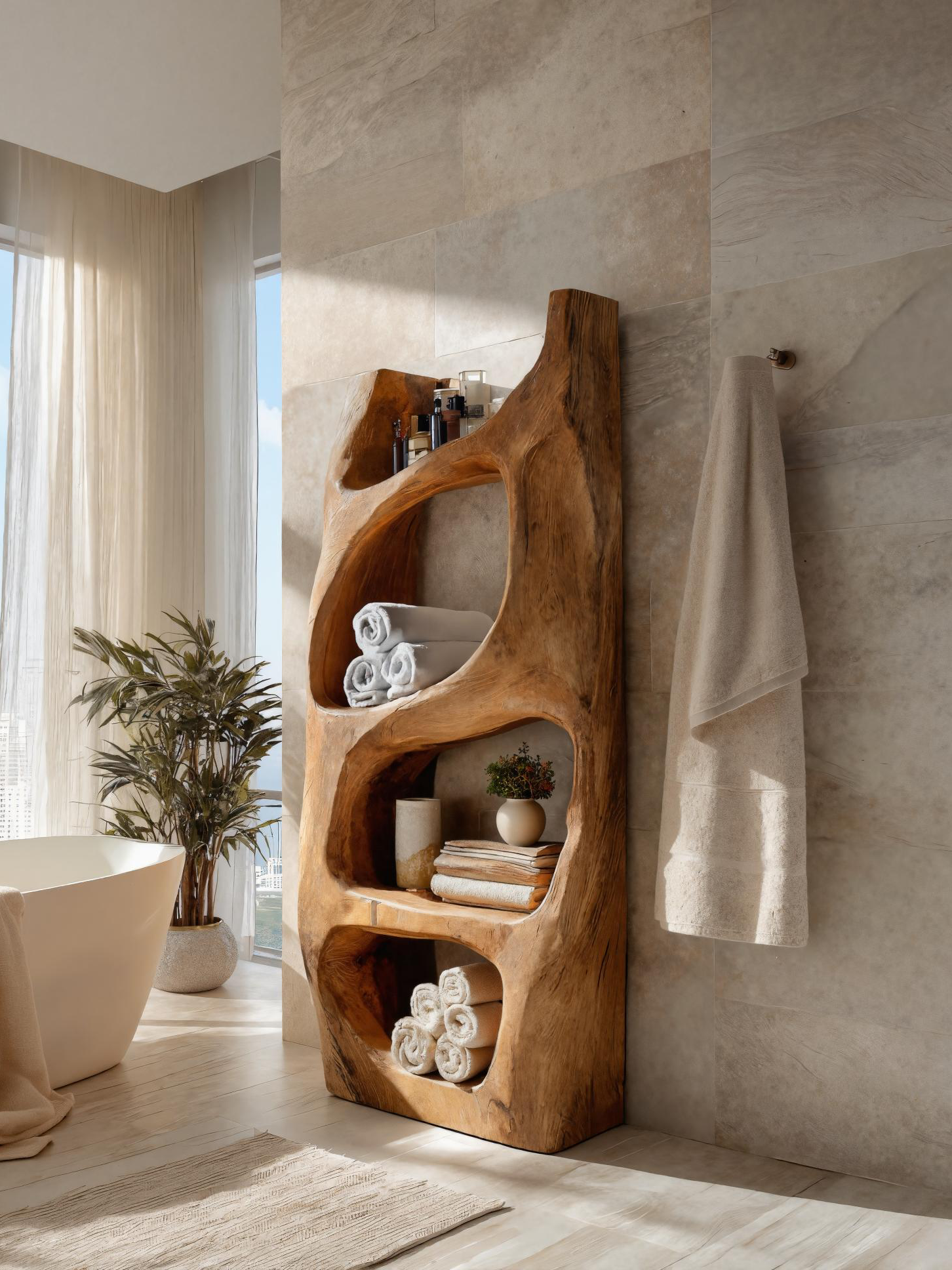 Handcrafted Sculptural Bathroom Shelf For Towels Or Spa Storage SITHTTBAS002