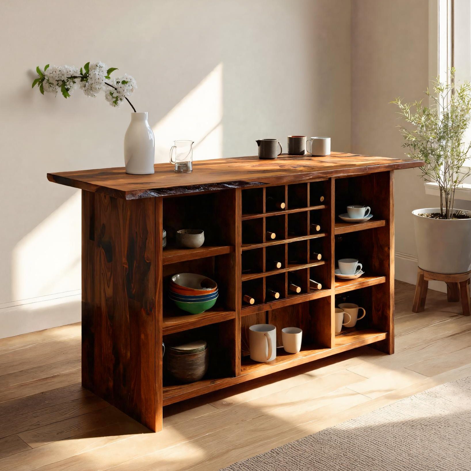 Modern Storage Cabinet With Wine Rack Open Shelves For Dining RTTHTTBCA019