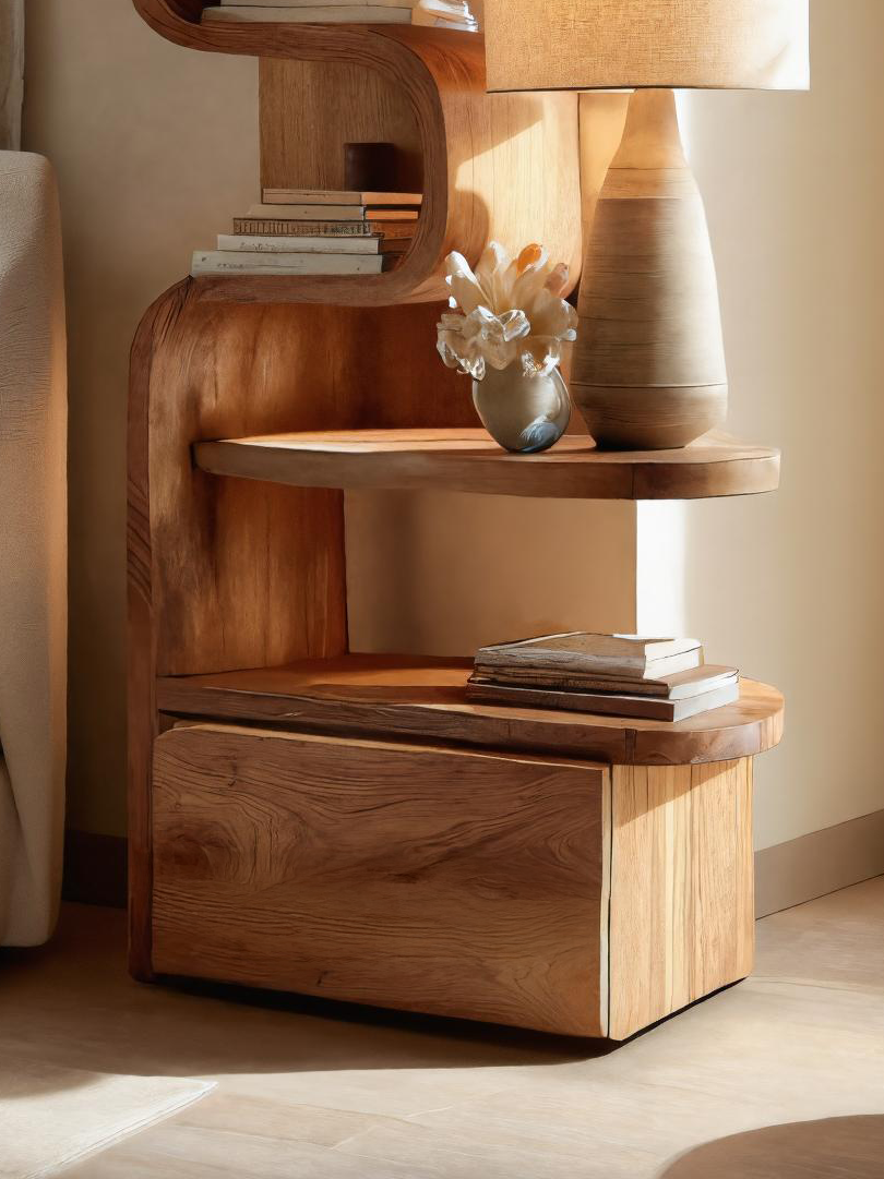 Sculpted Nightstand With Shelves And Drawers For Bedroom SITHTTNS014