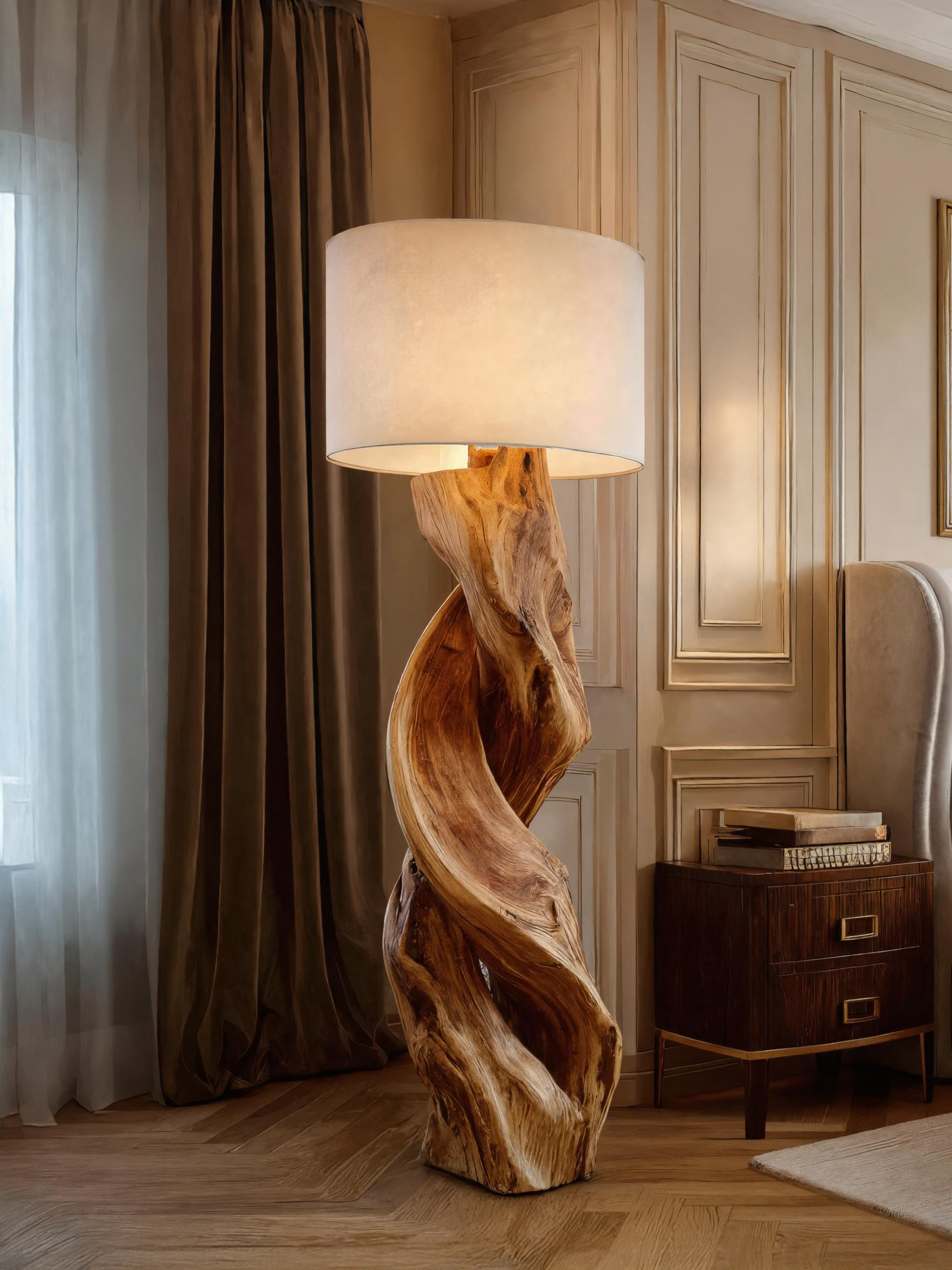 Rustic Sculptural Floor Lamp With Twisted Base For Bedroom SITHTTLAM020