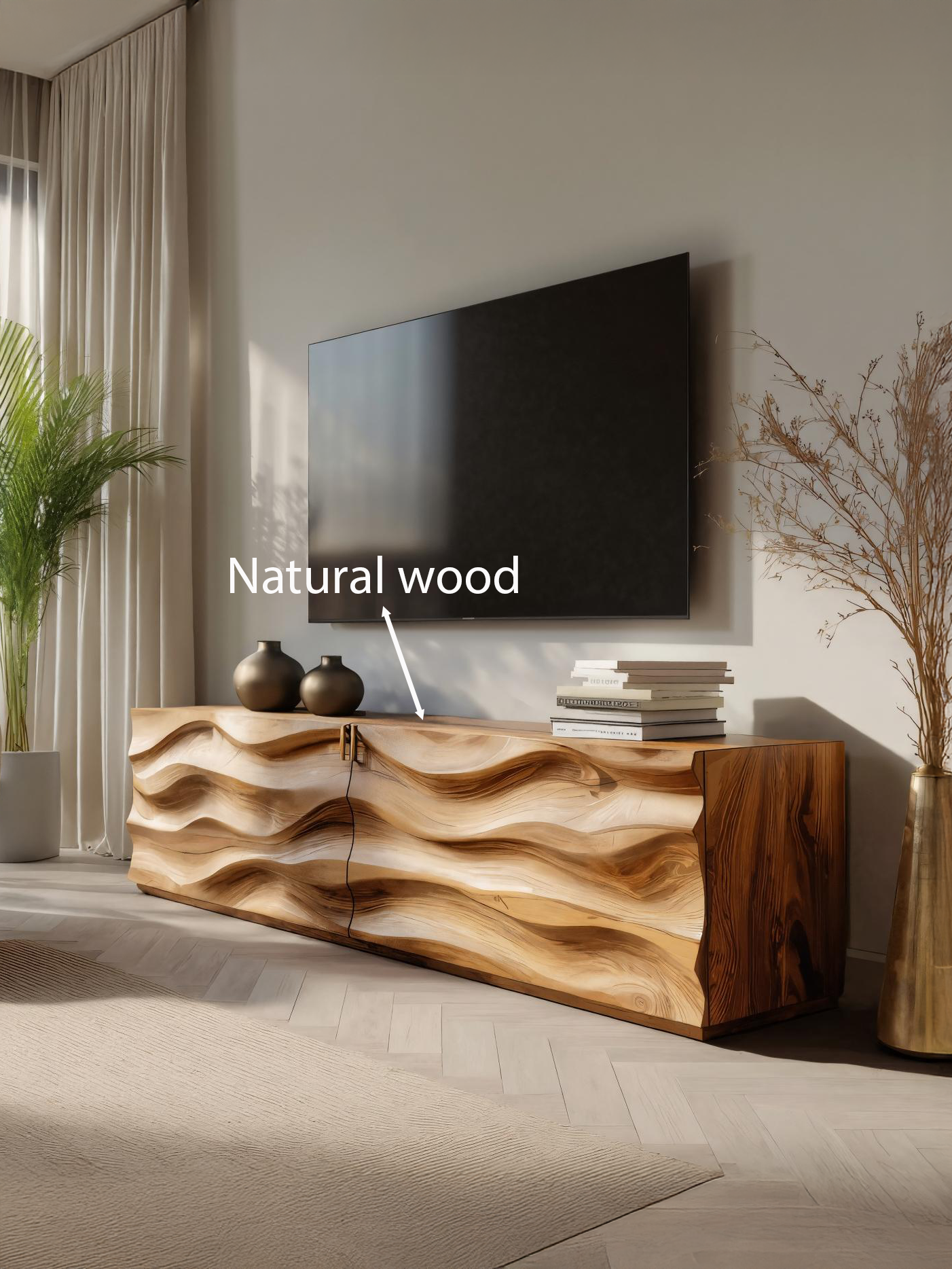 Modern Carved Media Console With Wave Front For Living Room SITHTTTVC021