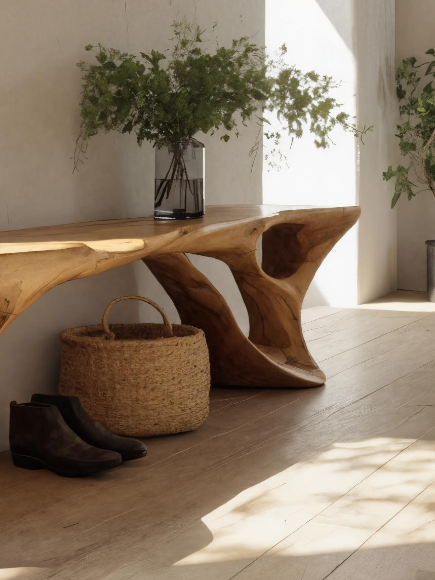 Sculptural Bench With Carved Design For Entryway SITHTTCHR049