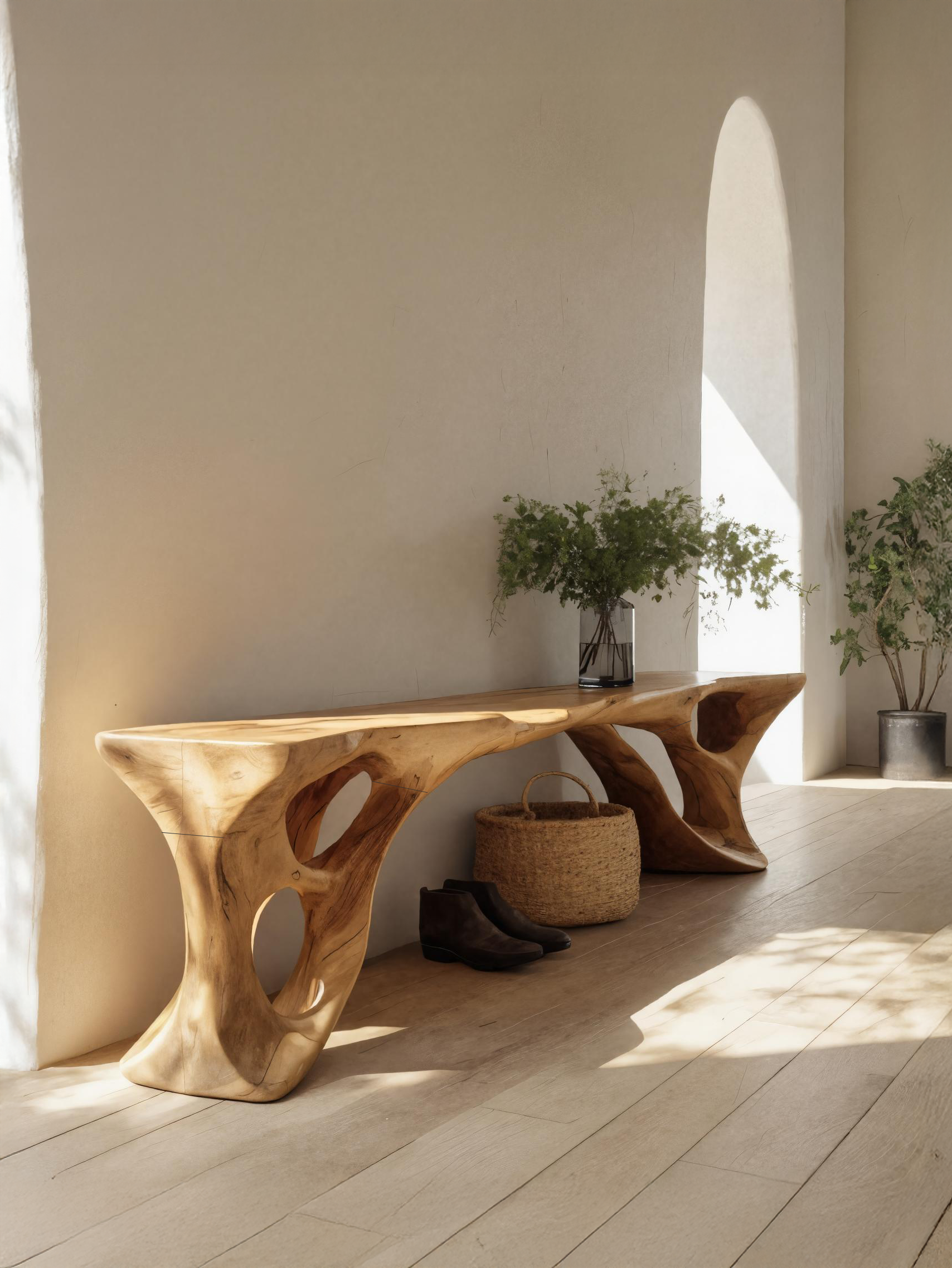 Sculptural Bench With Carved Design For Entryway SITHTTCHR049