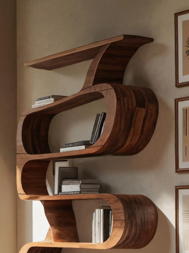 Modern Bookshelf With Curved Design For Living Room SITHTTBS035