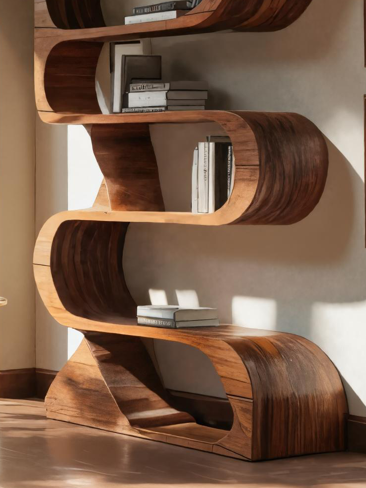 Modern Bookshelf With Curved Design For Living Room SITHTTBS035