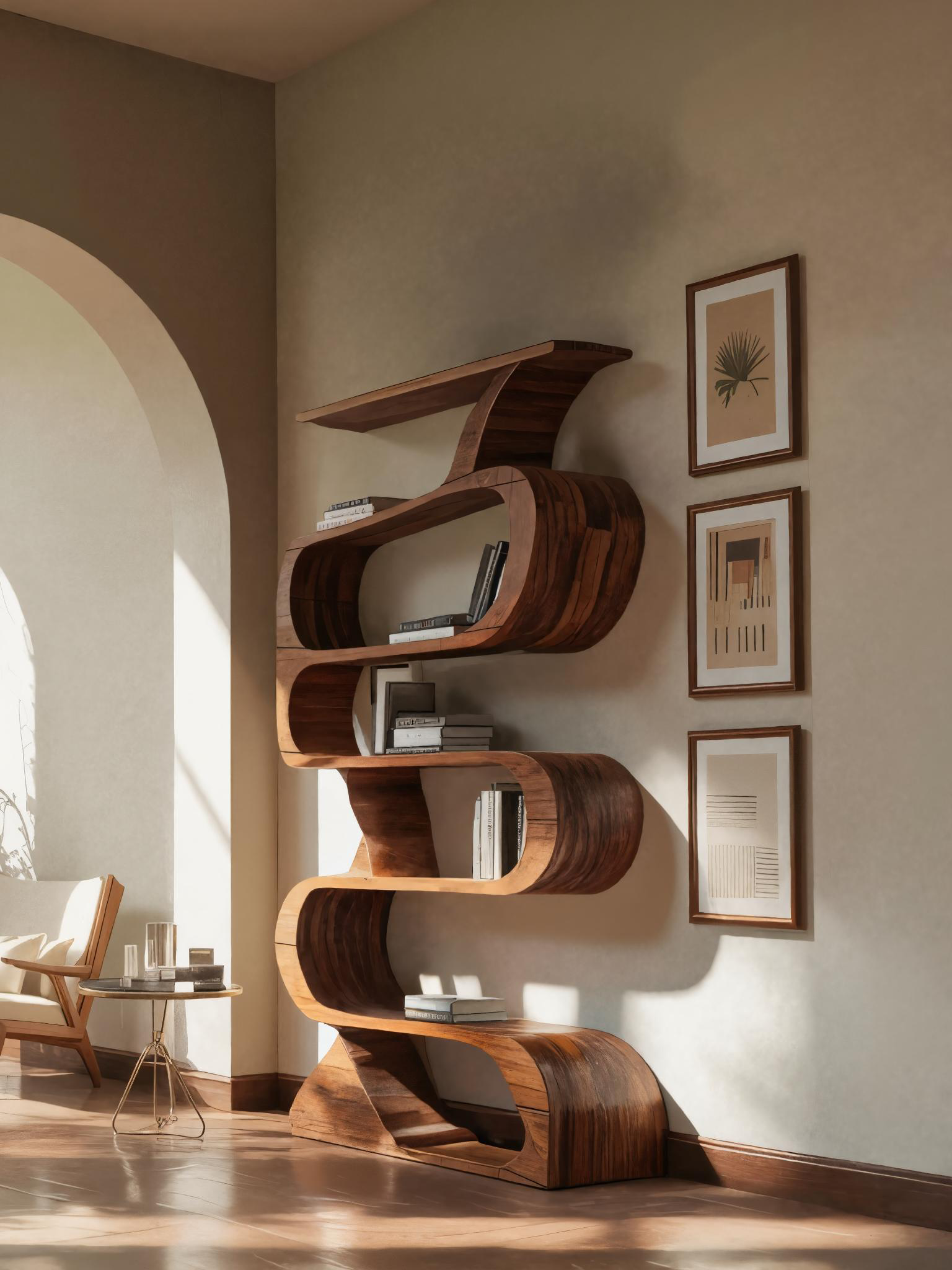 Modern Bookshelf With Curved Design For Living Room SITHTTBS035