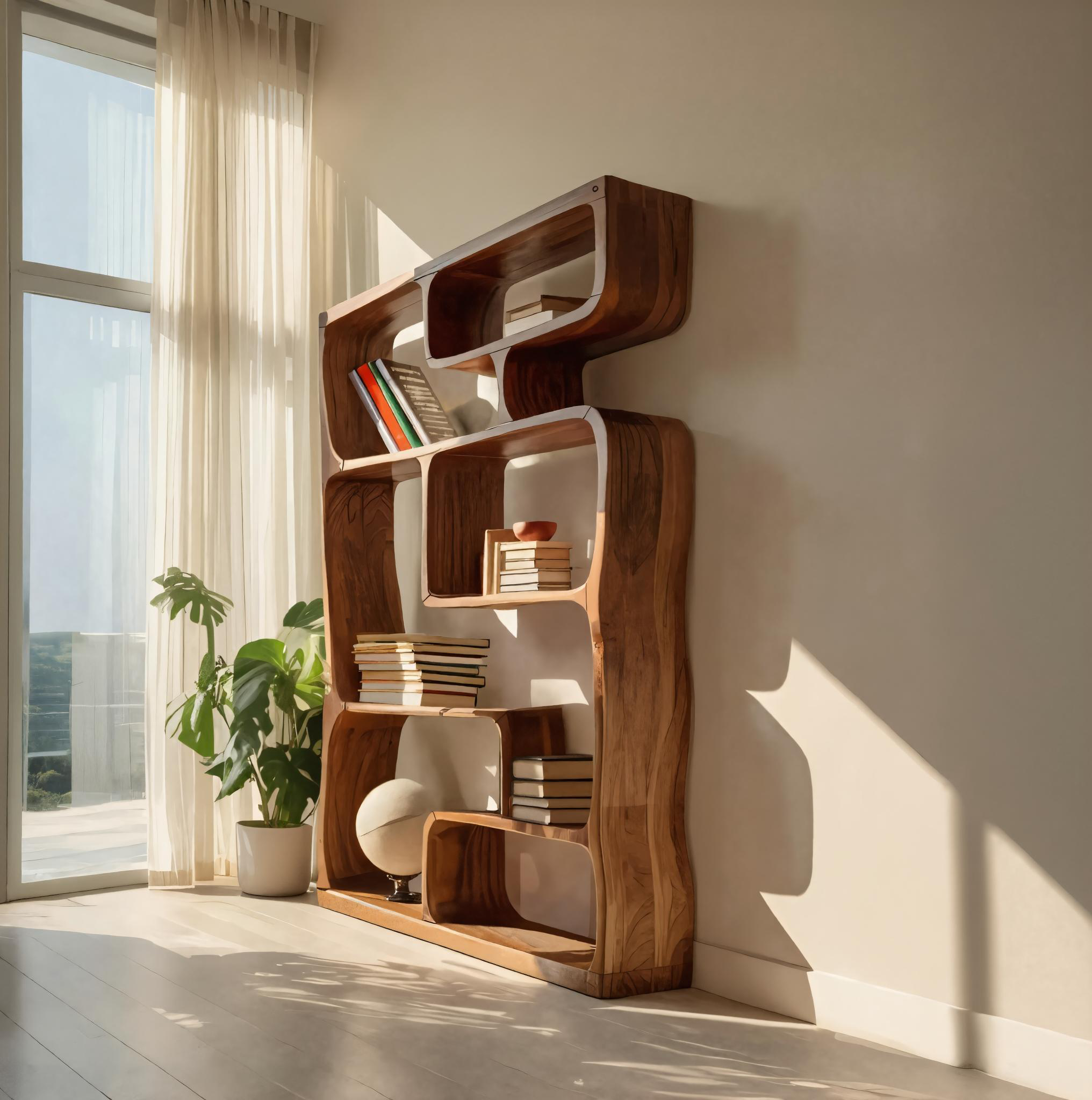 Modern Sculptural Bookshelf With Geometric Design For Living Room SITHTTBS037