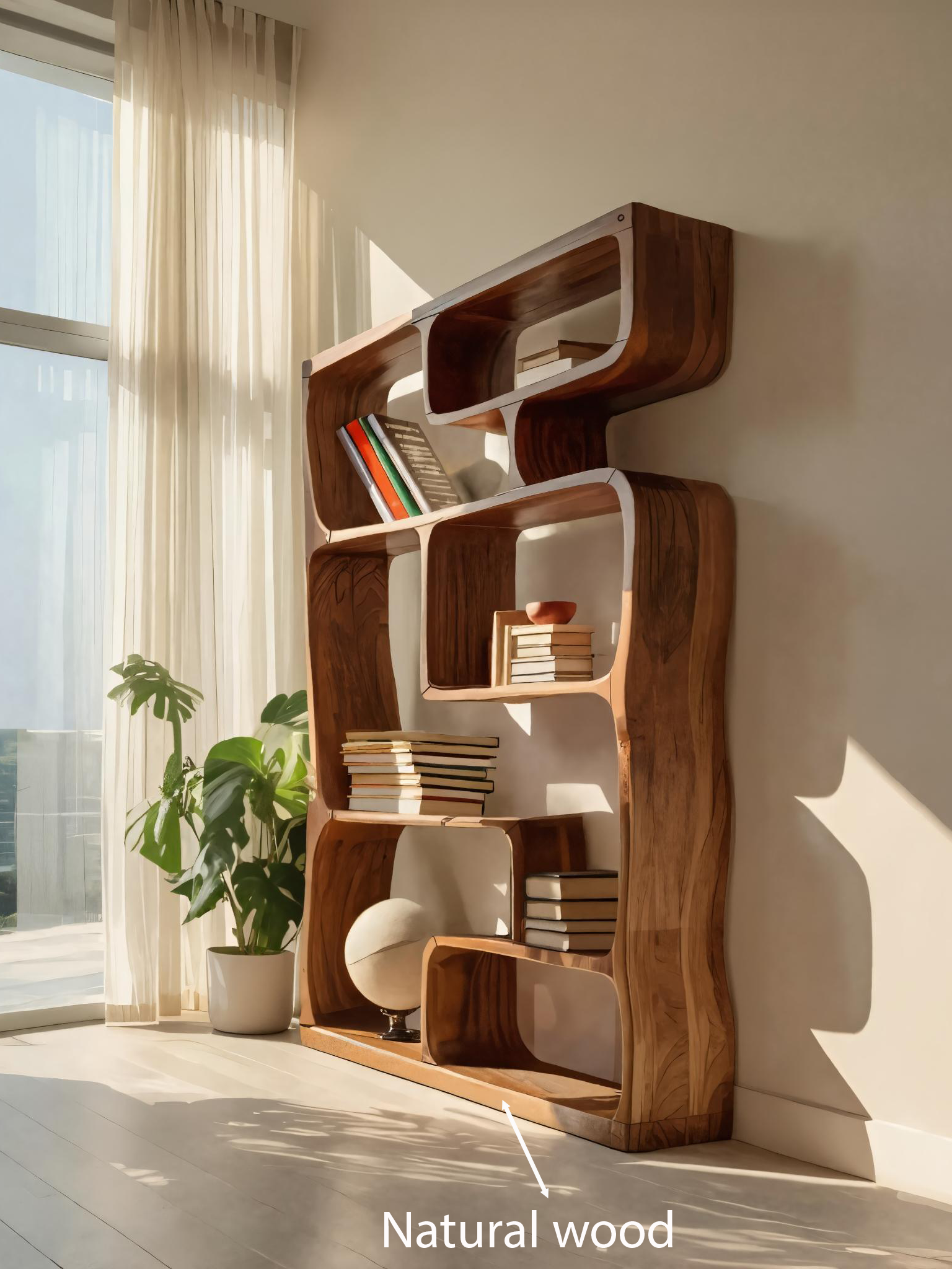 Modern Sculptural Bookshelf With Geometric Design For Living Room SITHTTBS037
