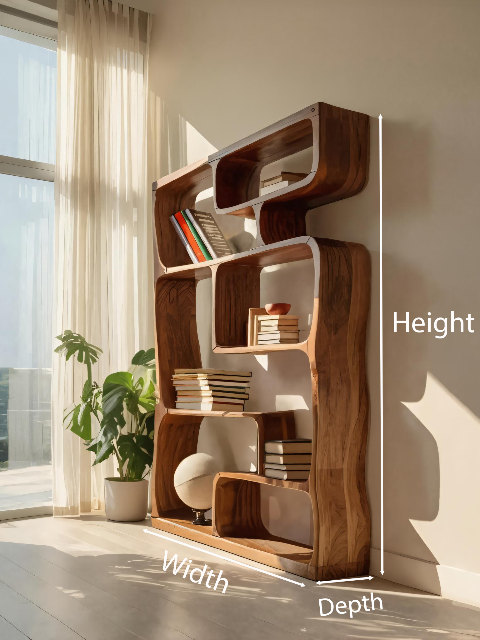 Modern Sculptural Bookshelf With Geometric Design For Living Room SITHTTBS037
