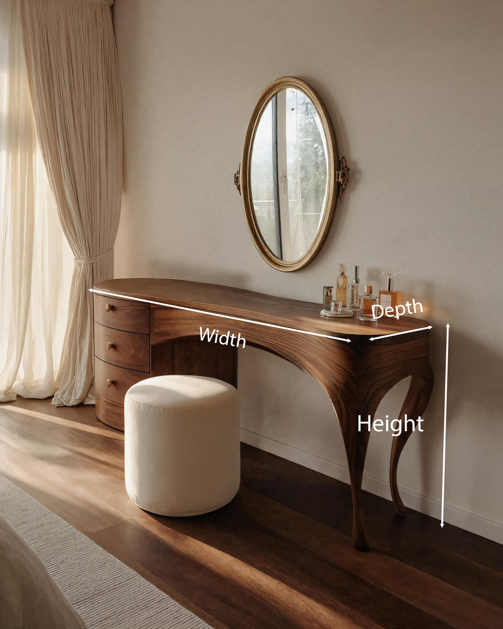 Handcrafted Wood Vanity Table With Sculptural Legs For Dressing Space SITHTTMV025