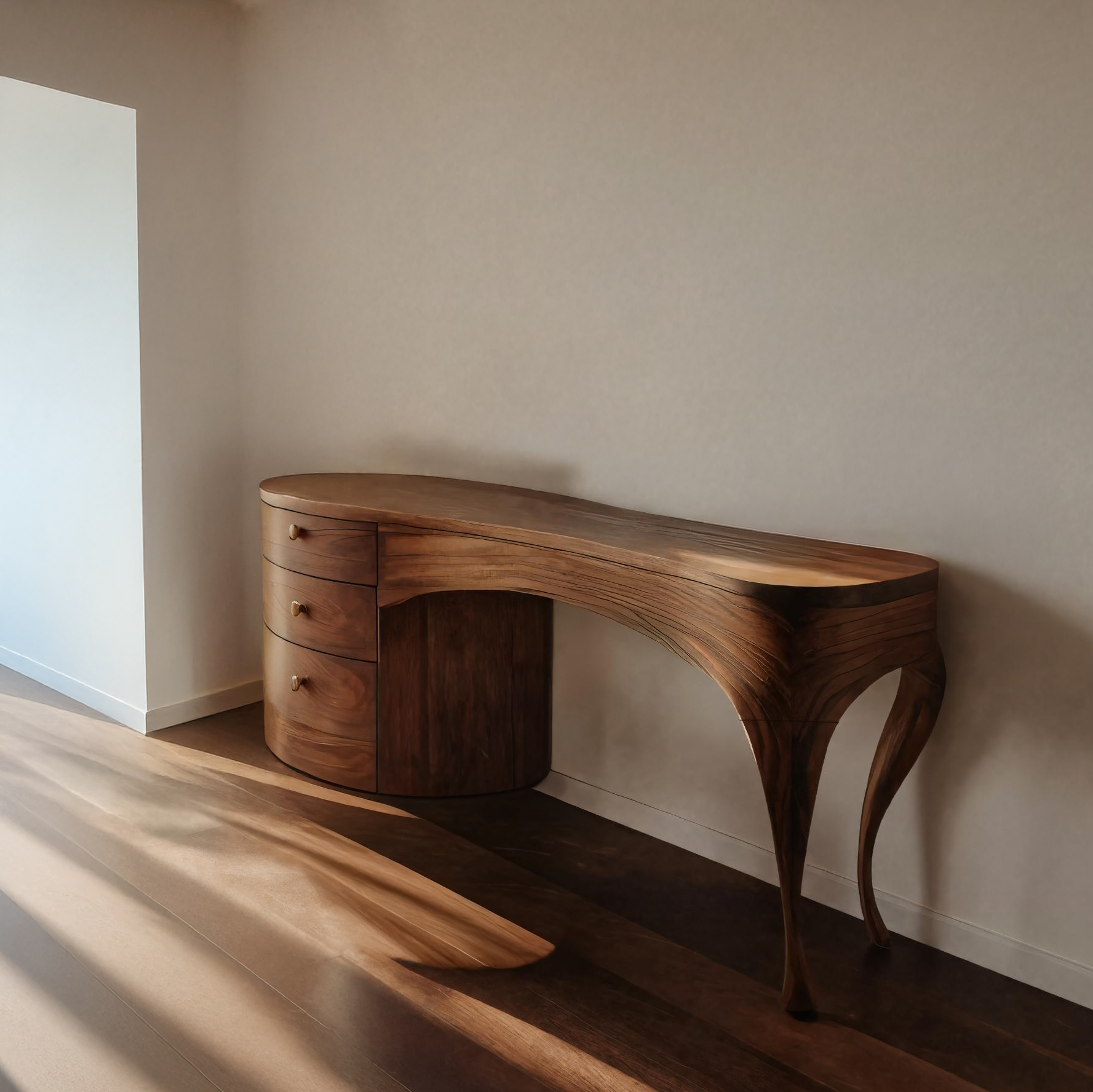Handcrafted Wood Vanity Table With Sculptural Legs For Dressing Space SITHTTMV025